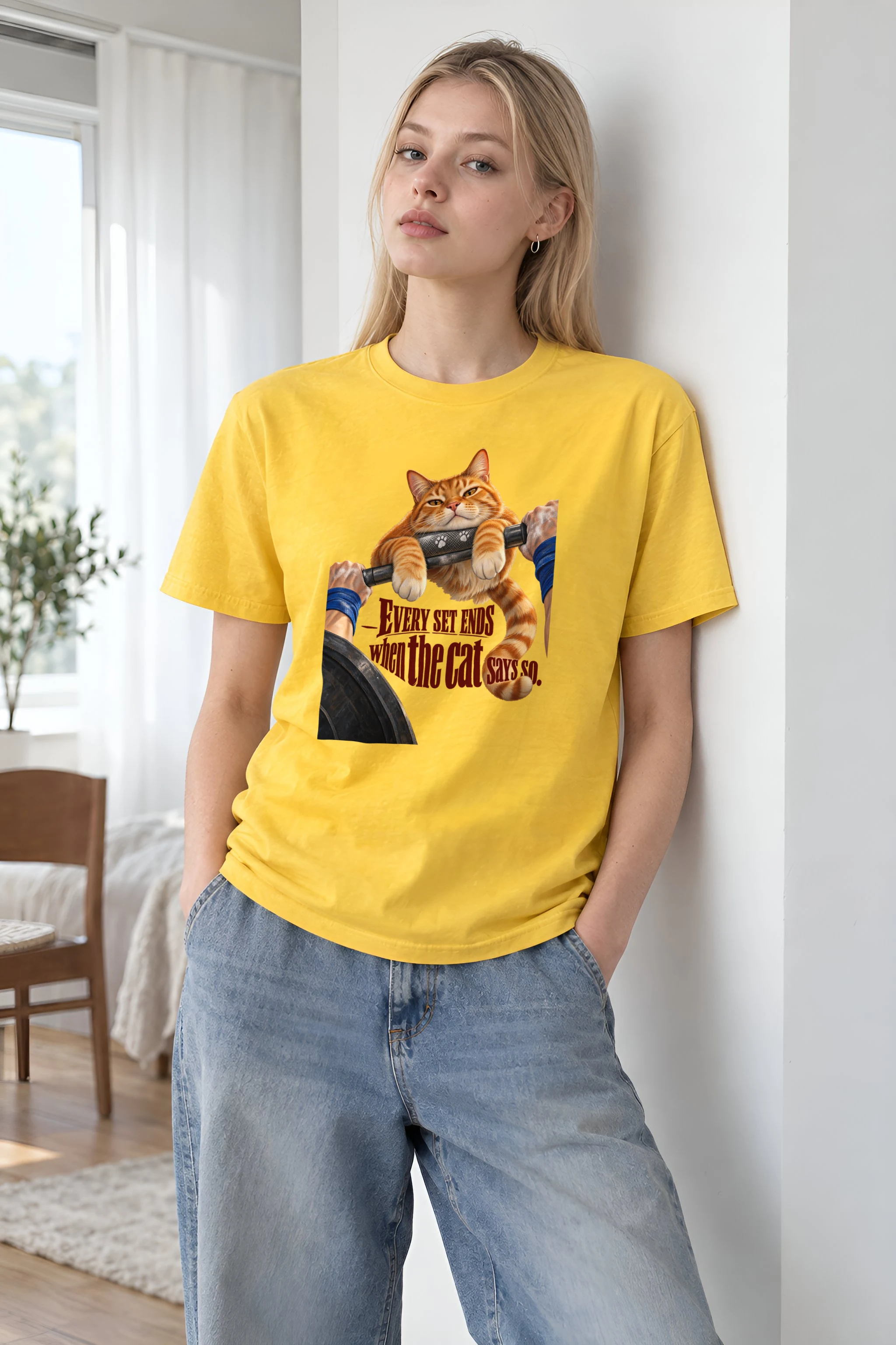 "Every Set Ends Cat" Heavyweight Unisex Crewneck T-shirt