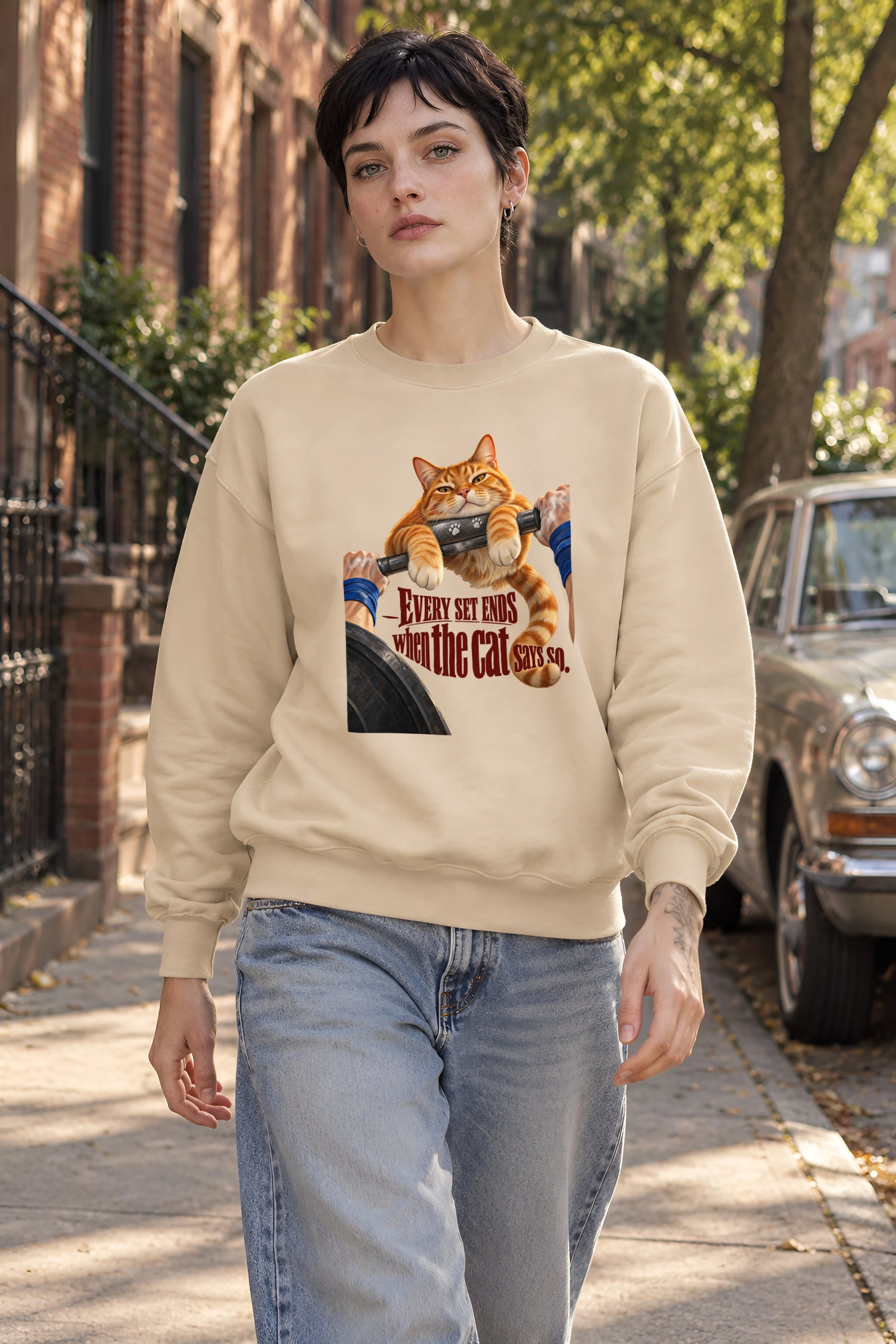 "Every Set Ends Cat Sweatshirt" Unisex Crewneck Sweatshirt