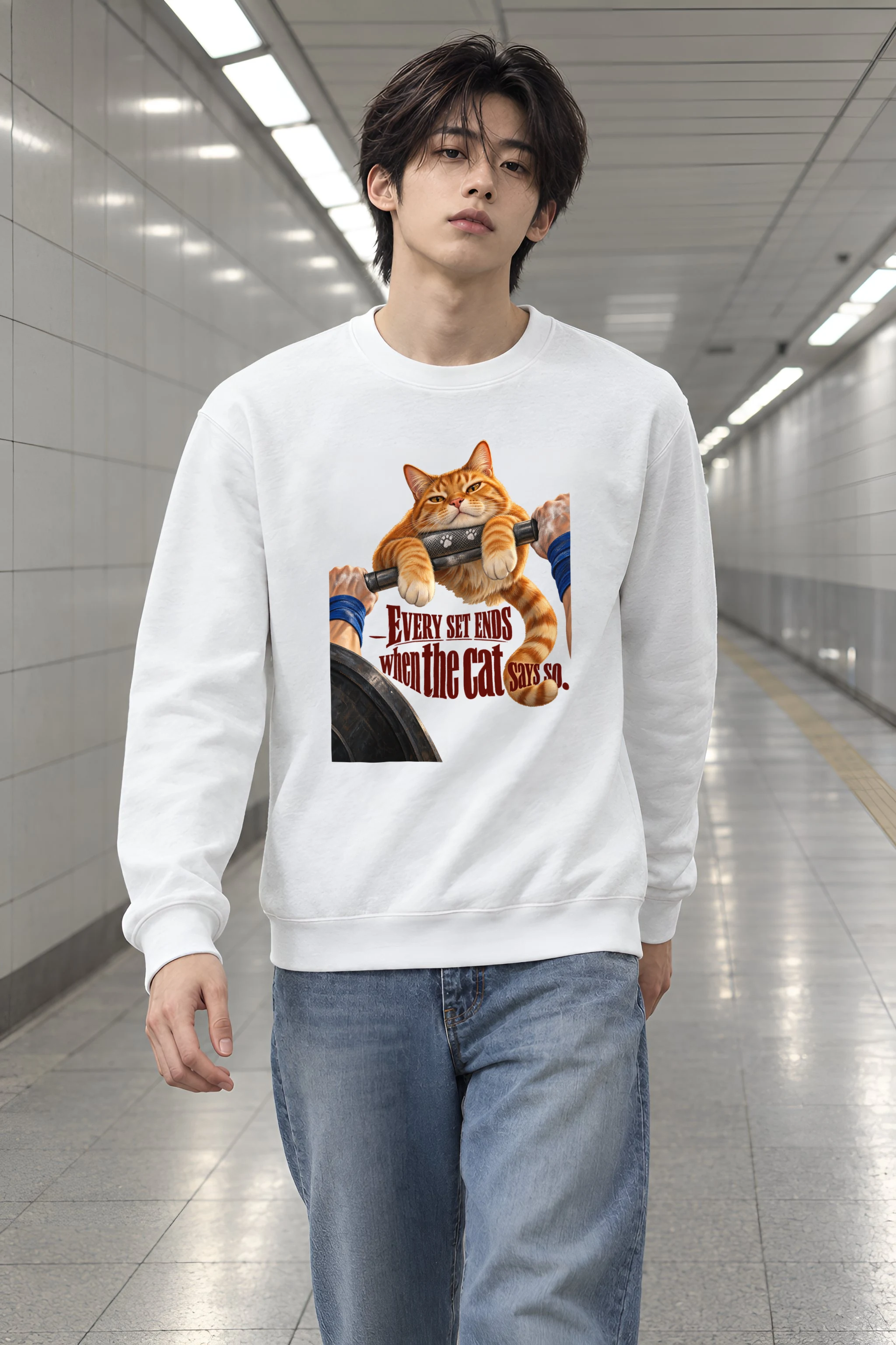 "Every Set Ends Cat Sweatshirt" Unisex Crewneck Sweatshirt
