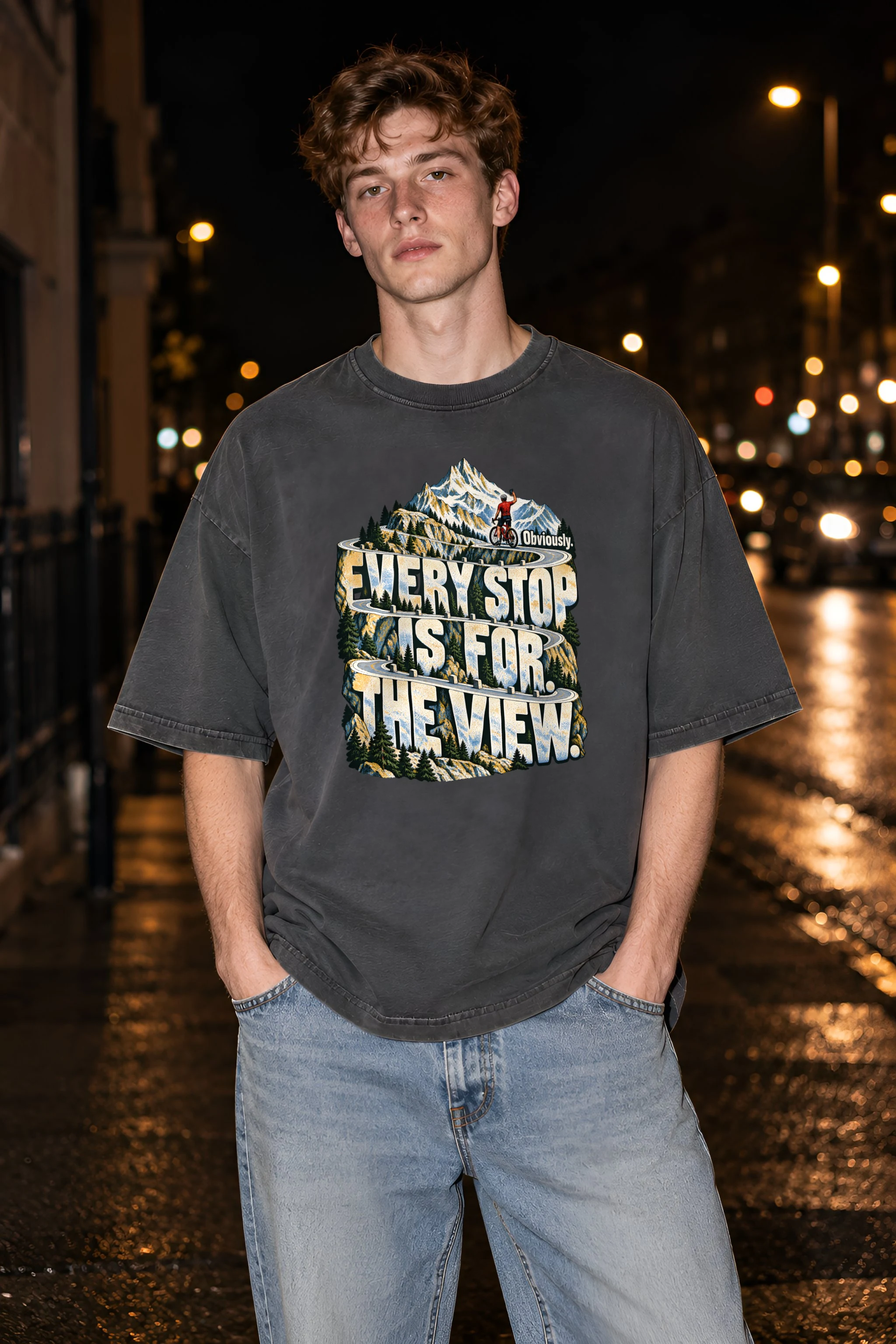 "Every Stop Is for the View" Unisex Oversized Heavyweight Crewneck T-Shirt