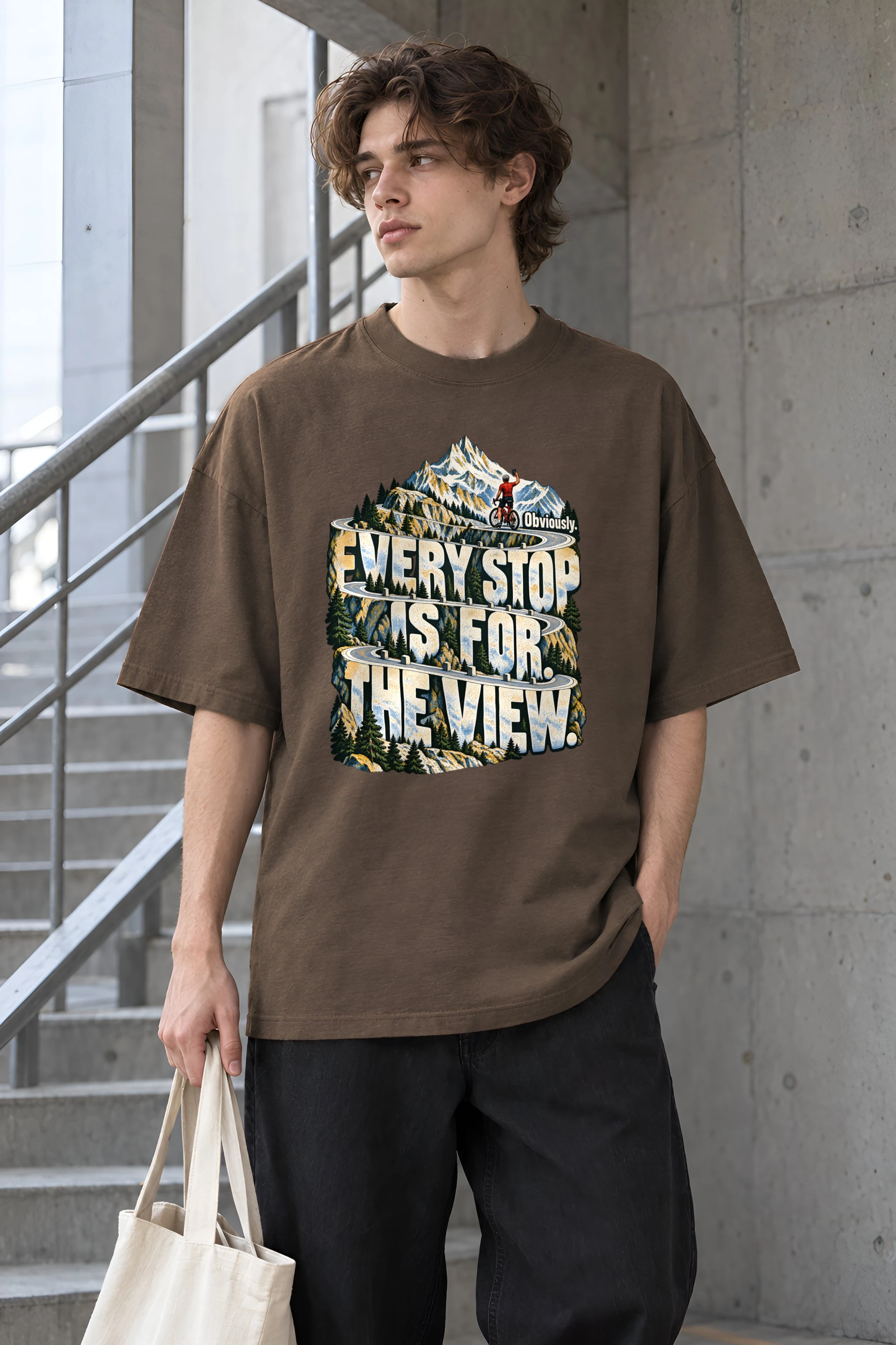 "Every Stop Is for the View" Unisex Oversized Heavyweight Crewneck T-Shirt