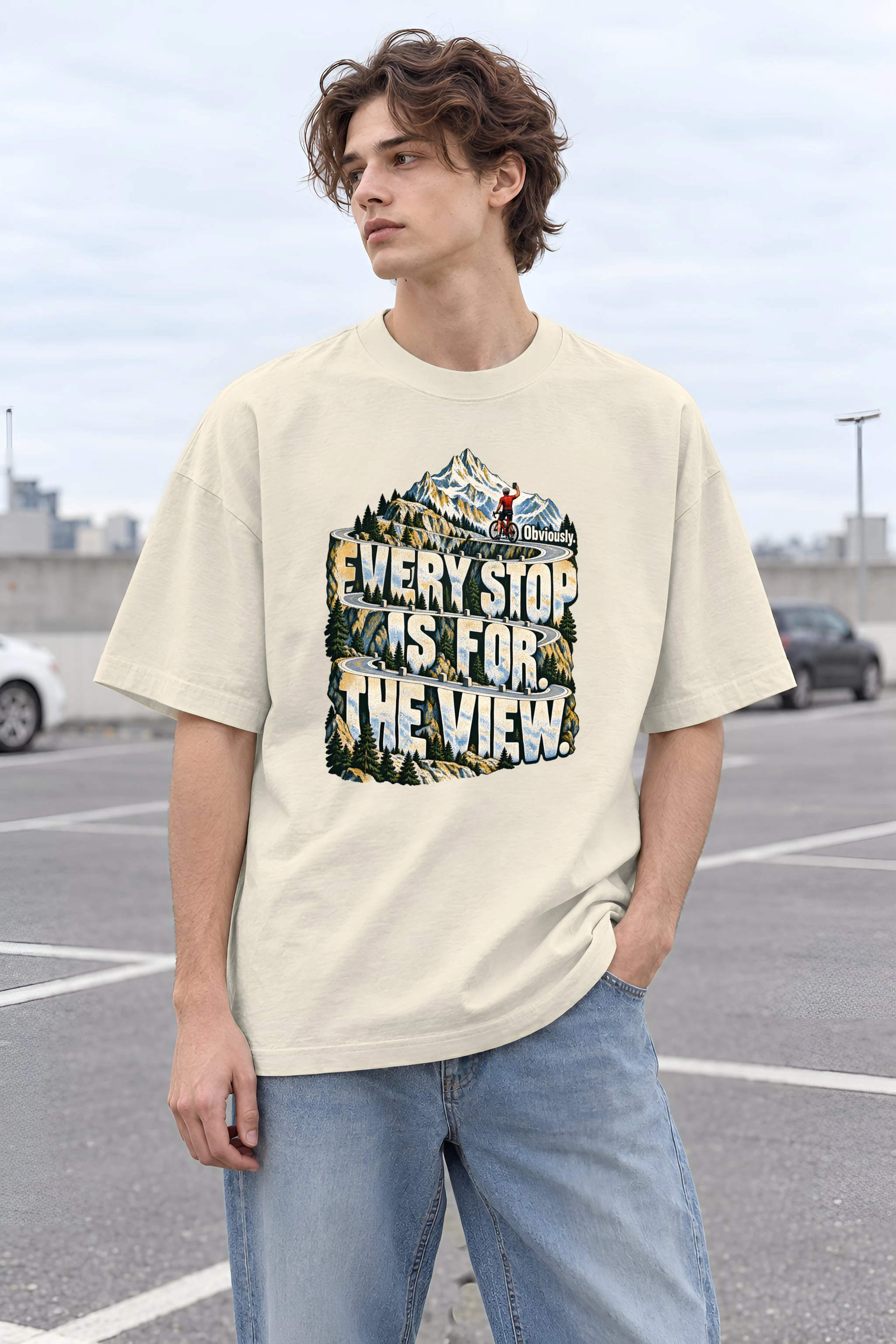 "Every Stop Is for the View" Unisex Oversized Heavyweight Crewneck T-Shirt
