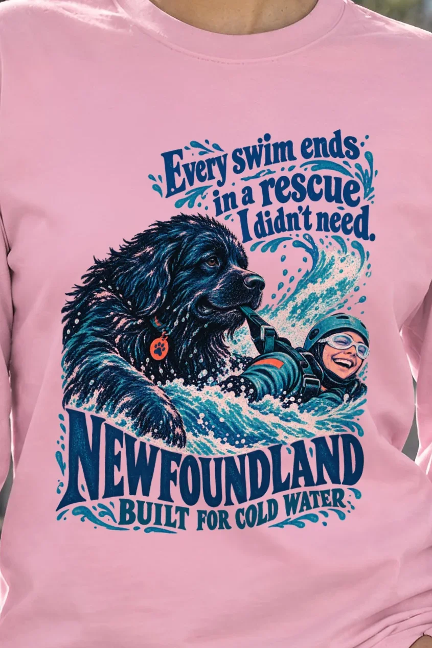 "Every Swim Ends in a Rescue" Unisex Longsleeve T-shirt - the graphic up close
