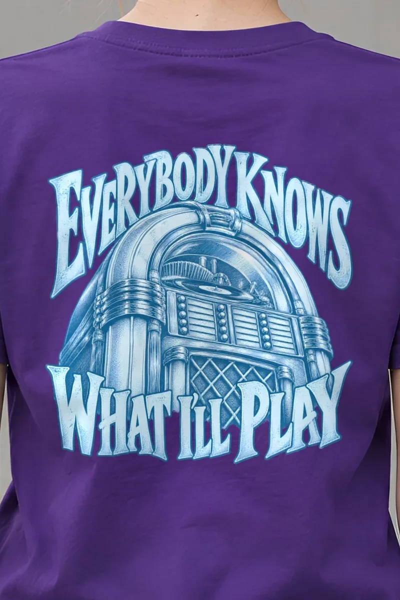 "Everybody Knows What I’ll Play" Heavyweight Unisex Crewneck T-shirt - the graphic up close
