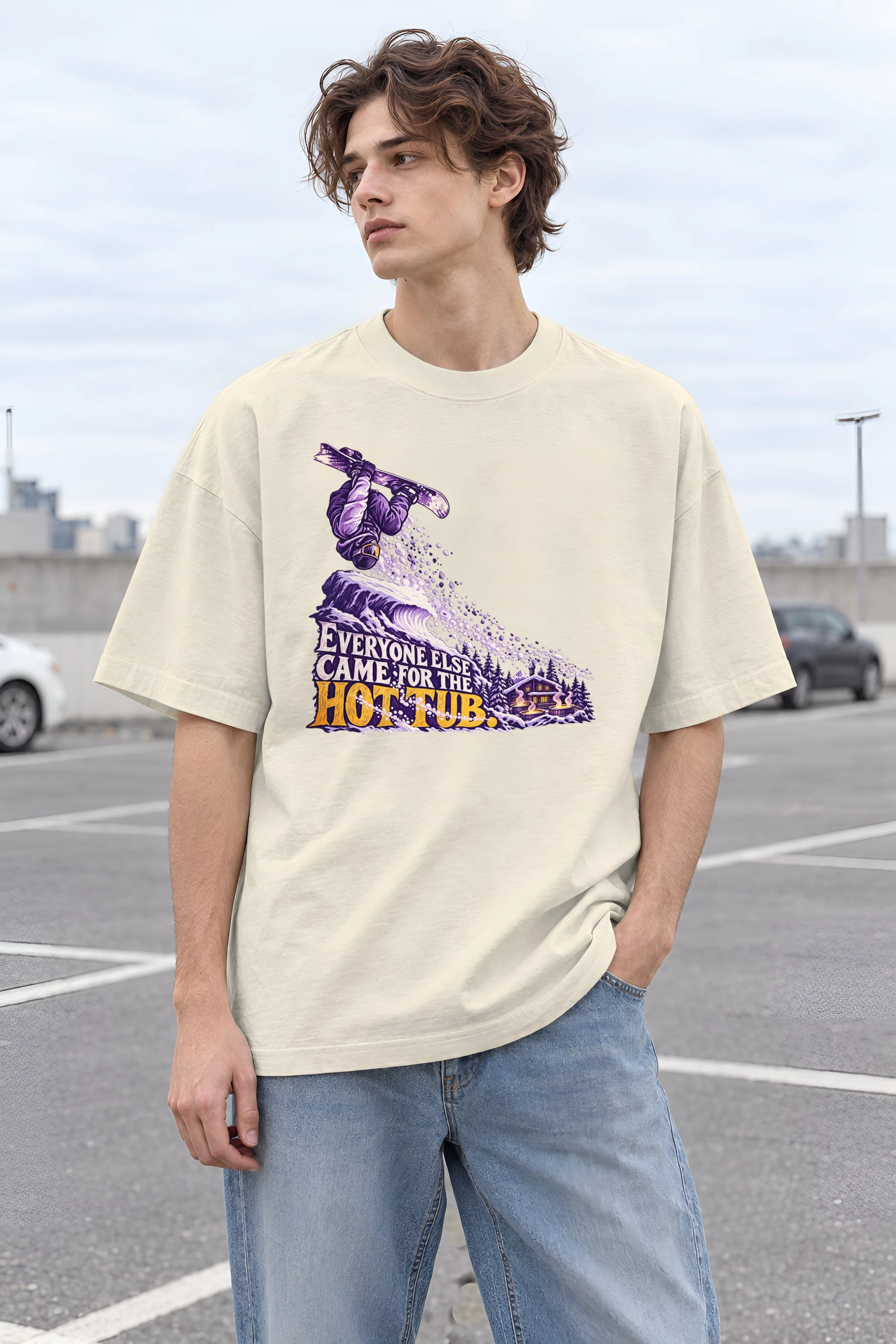 "Everyone Else Came for the Hot Tub" Unisex Oversized Heavyweight Crewneck T-Shirt