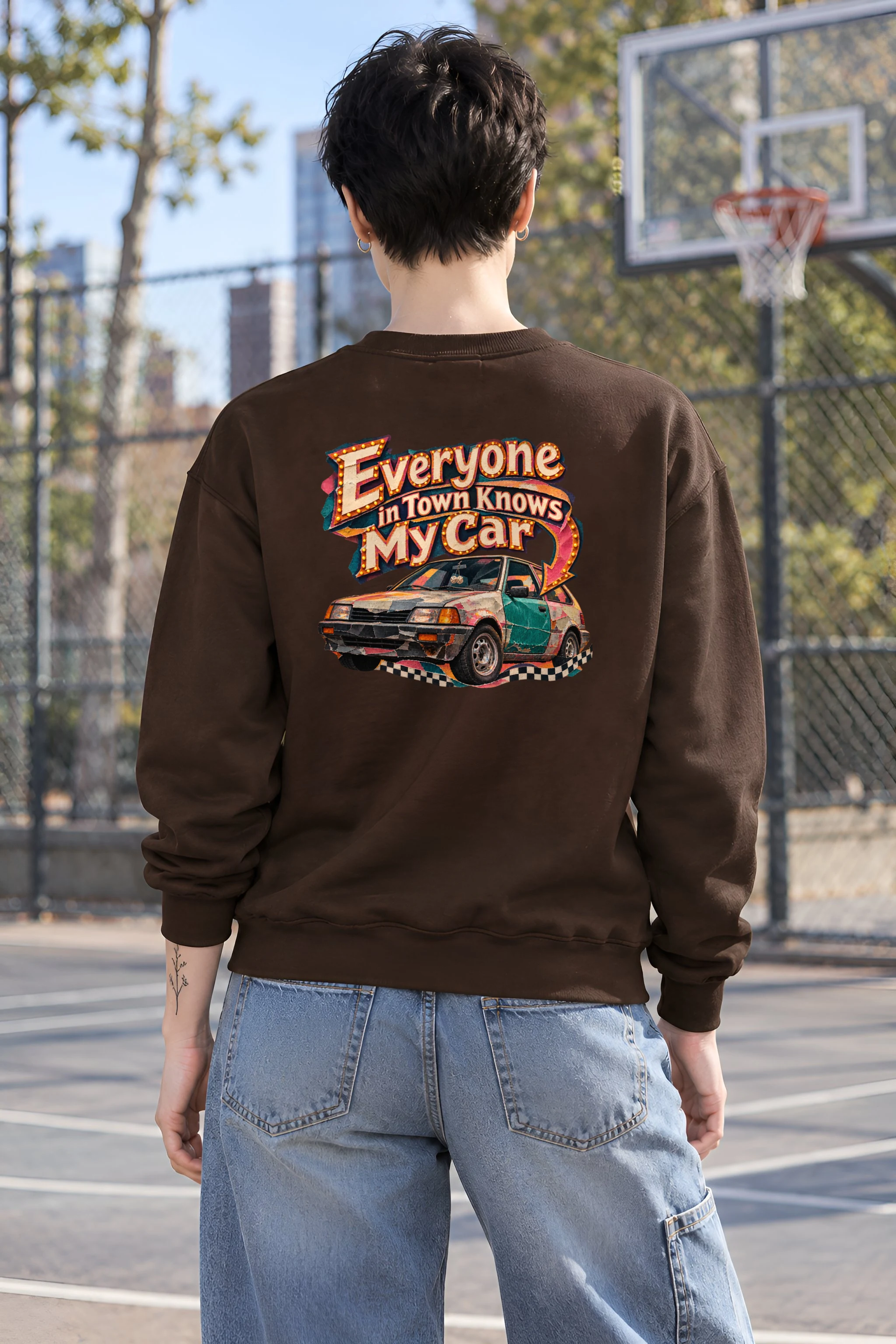 "Everyone in Town Knows My Car" Heavy Blend Unisex Crewneck Sweatshirt