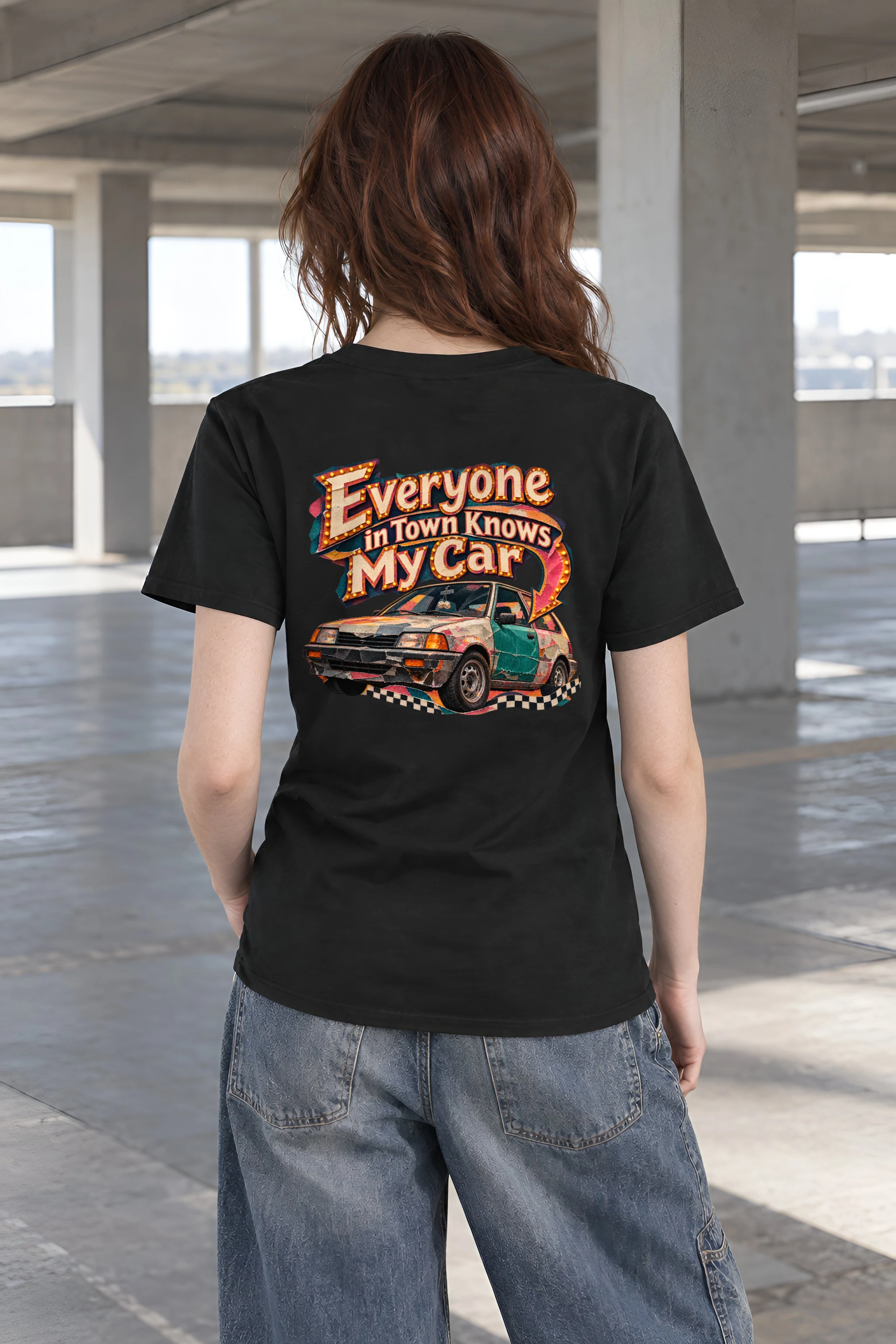 "Everyone in Town Knows My Car" Heavyweight Unisex Crewneck T-shirt