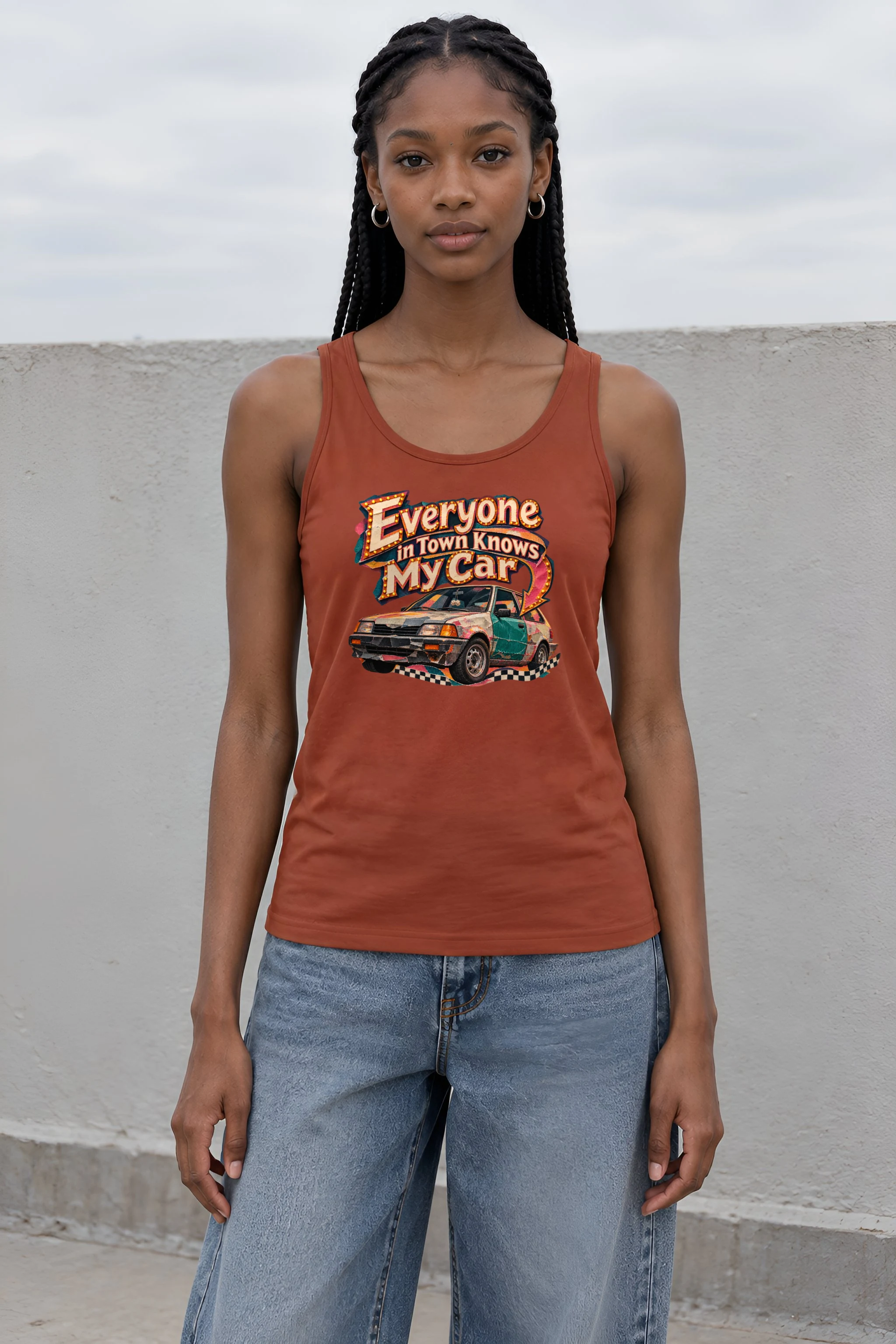"Everyone in Town Knows My Car" Unisex Jersey Tank