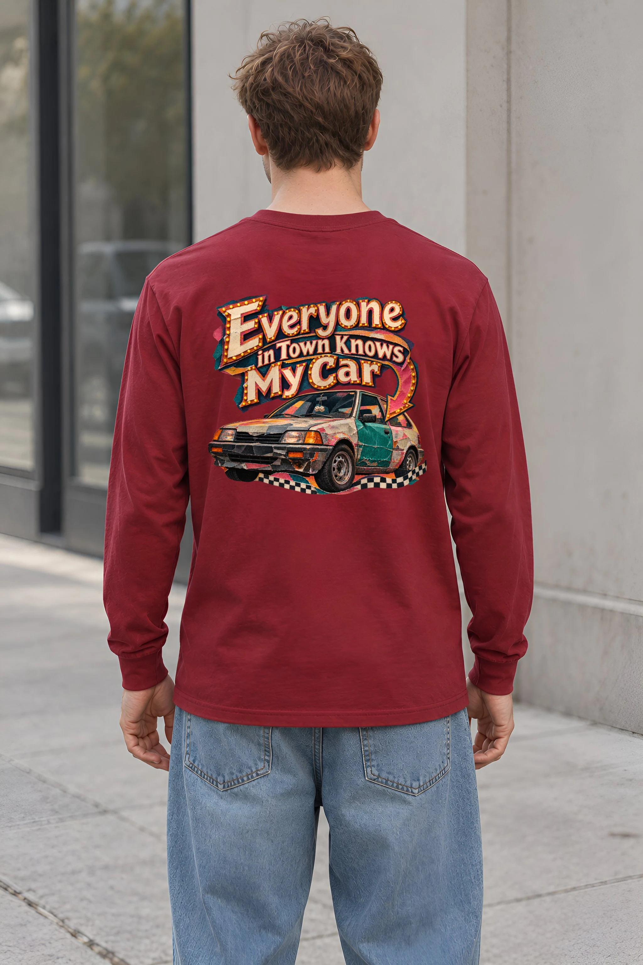 "Everyone in Town Knows My Car" Unisex Longsleeve T-shirt