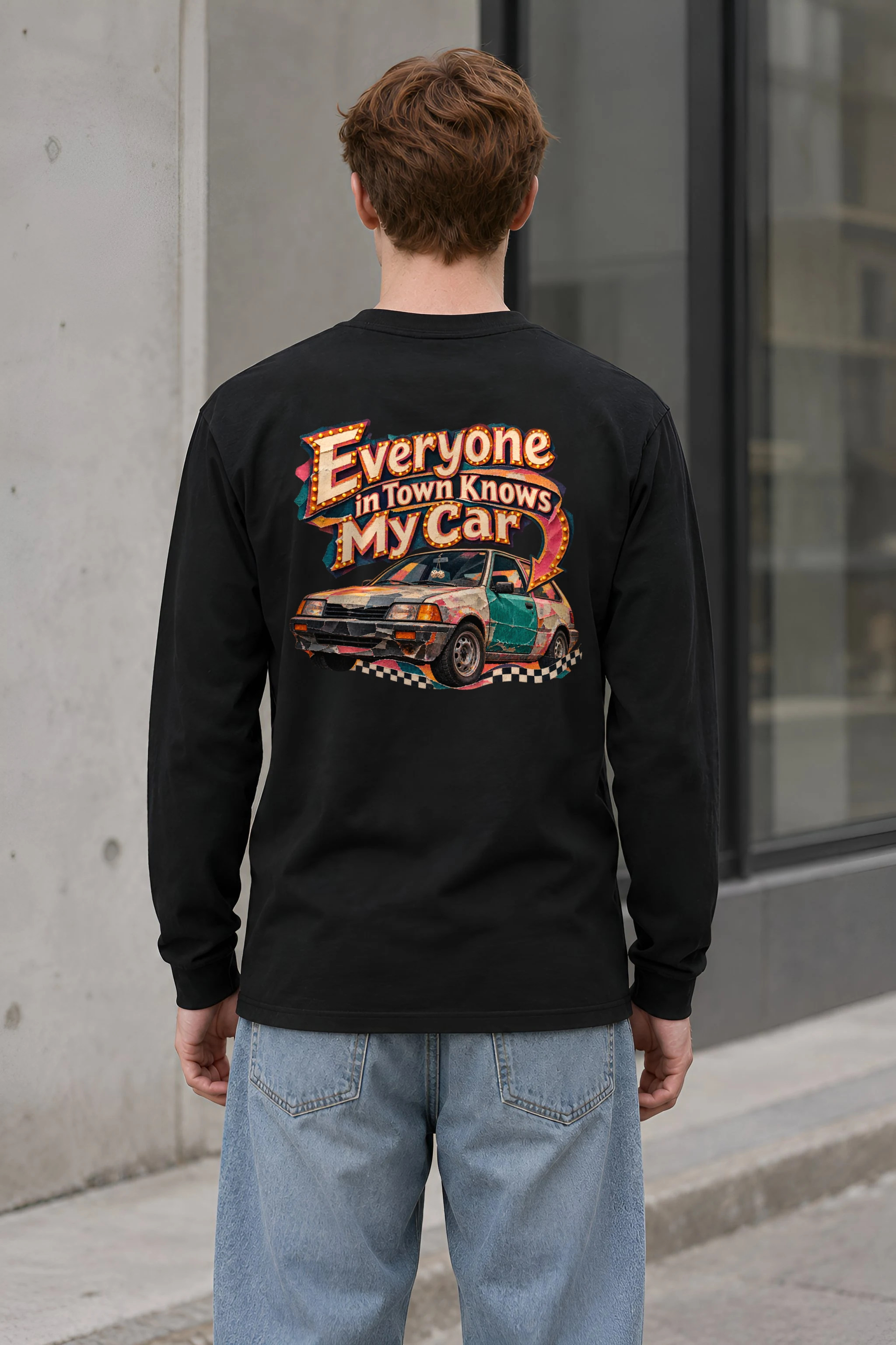 "Everyone in Town Knows My Car" Unisex Longsleeve T-shirt