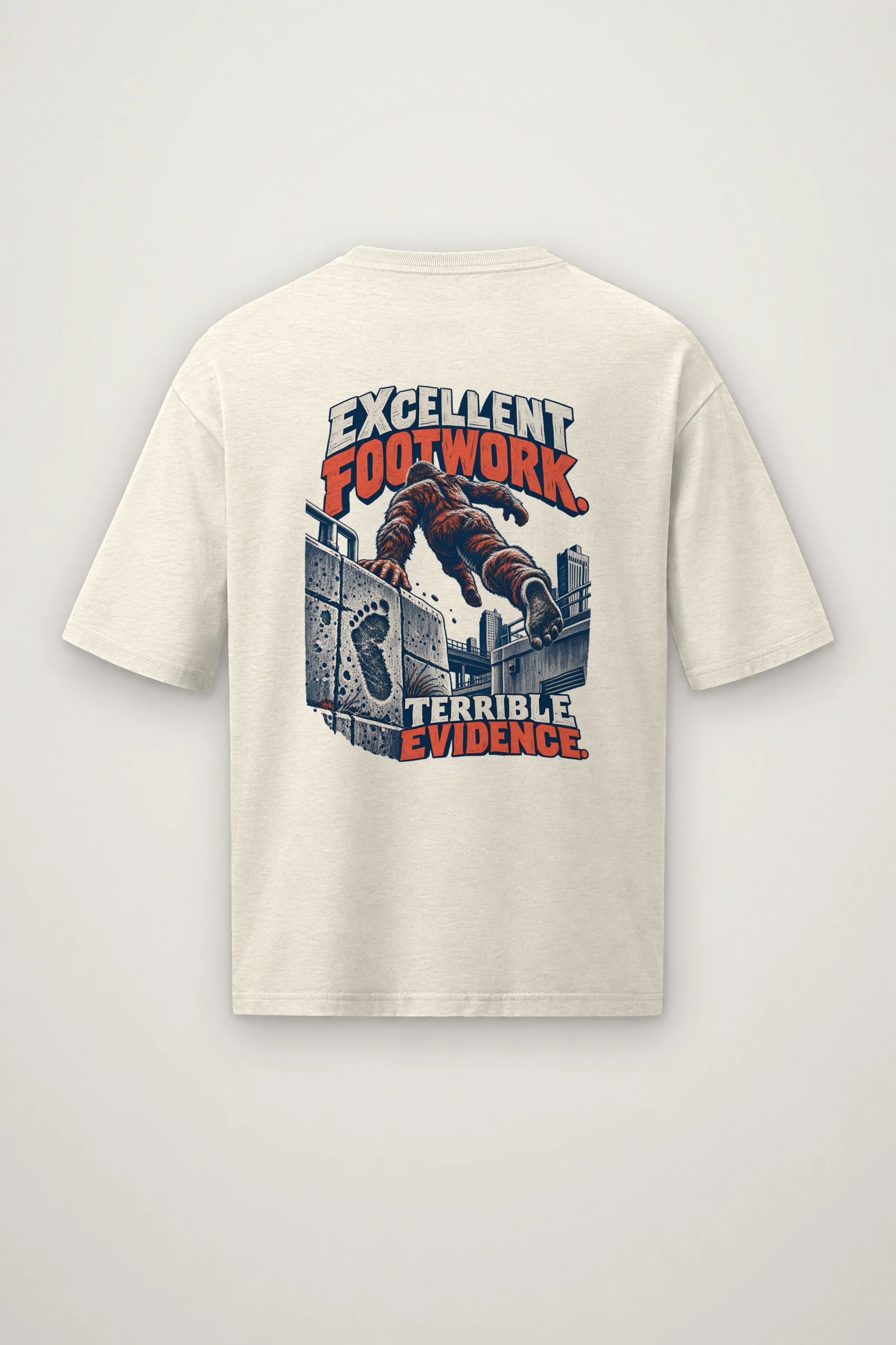 "Excellent Footwork Terrible Evidence" Men's Oversized Heavyweight Crewneck T-Shirt