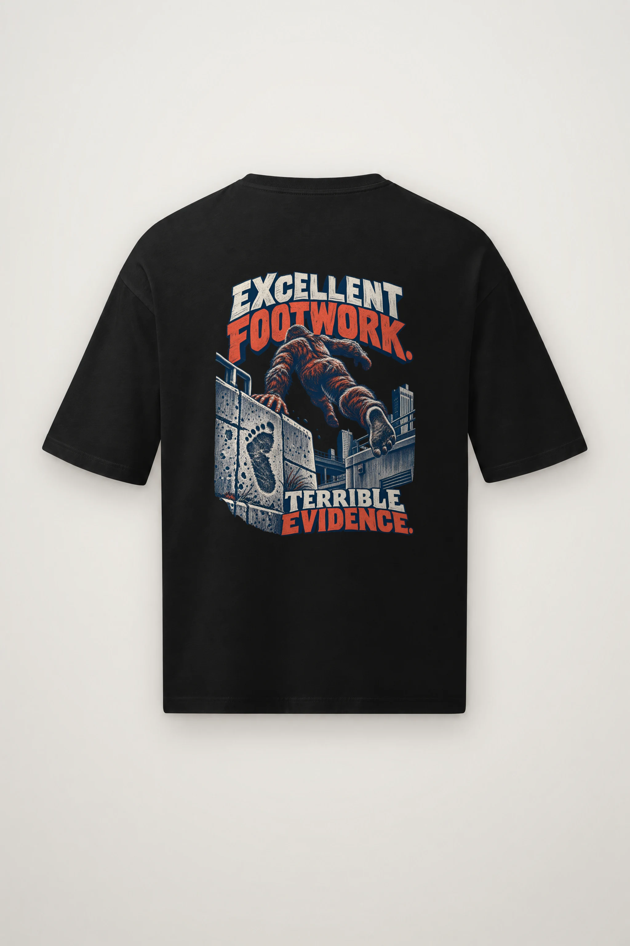 "Excellent Footwork Terrible Evidence" Men's Oversized Heavyweight Crewneck T-Shirt