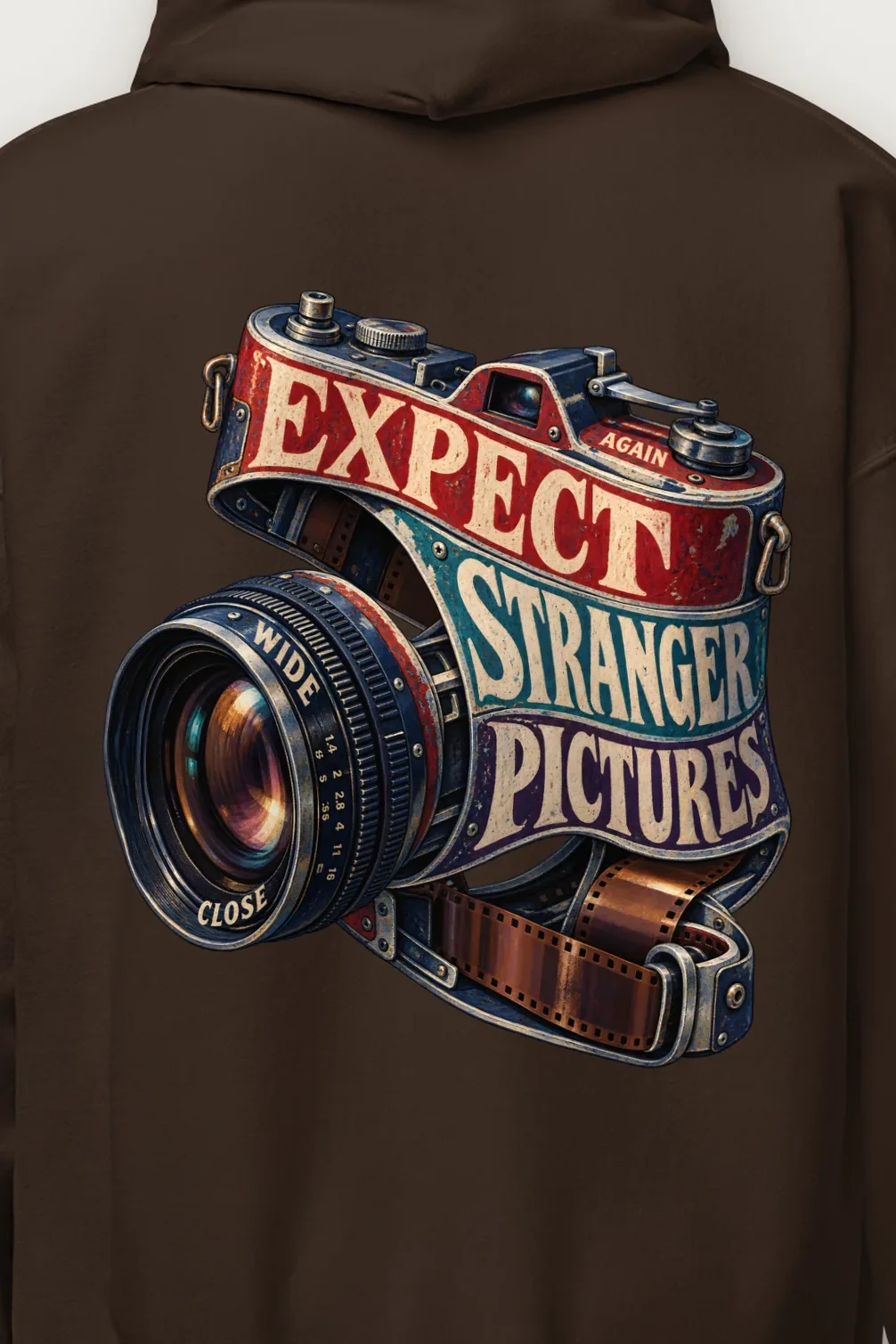 "Expect Stranger Pictures" Heavy Blend Unisex Pullover Hoodie - the graphic up close