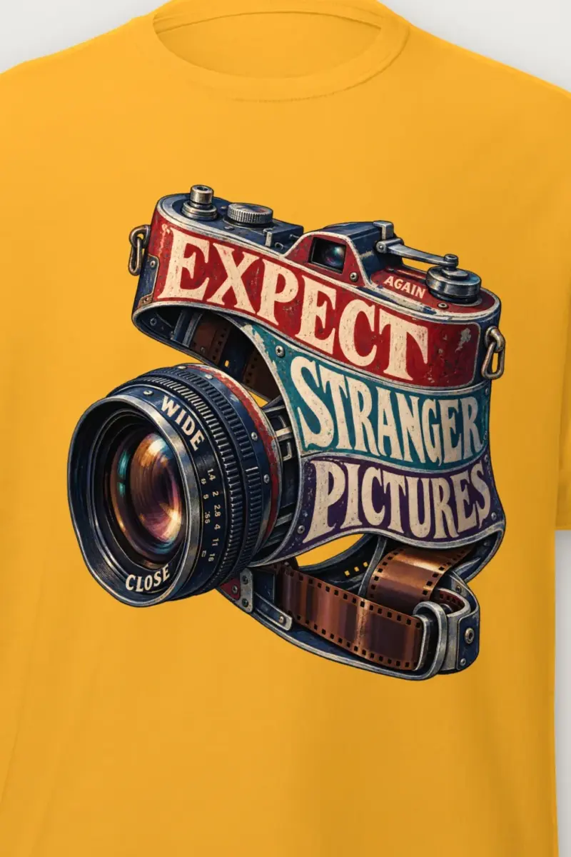 "Expect Stranger Pictures" Heavyweight Unisex Crewneck T-shirt - the graphic up close
