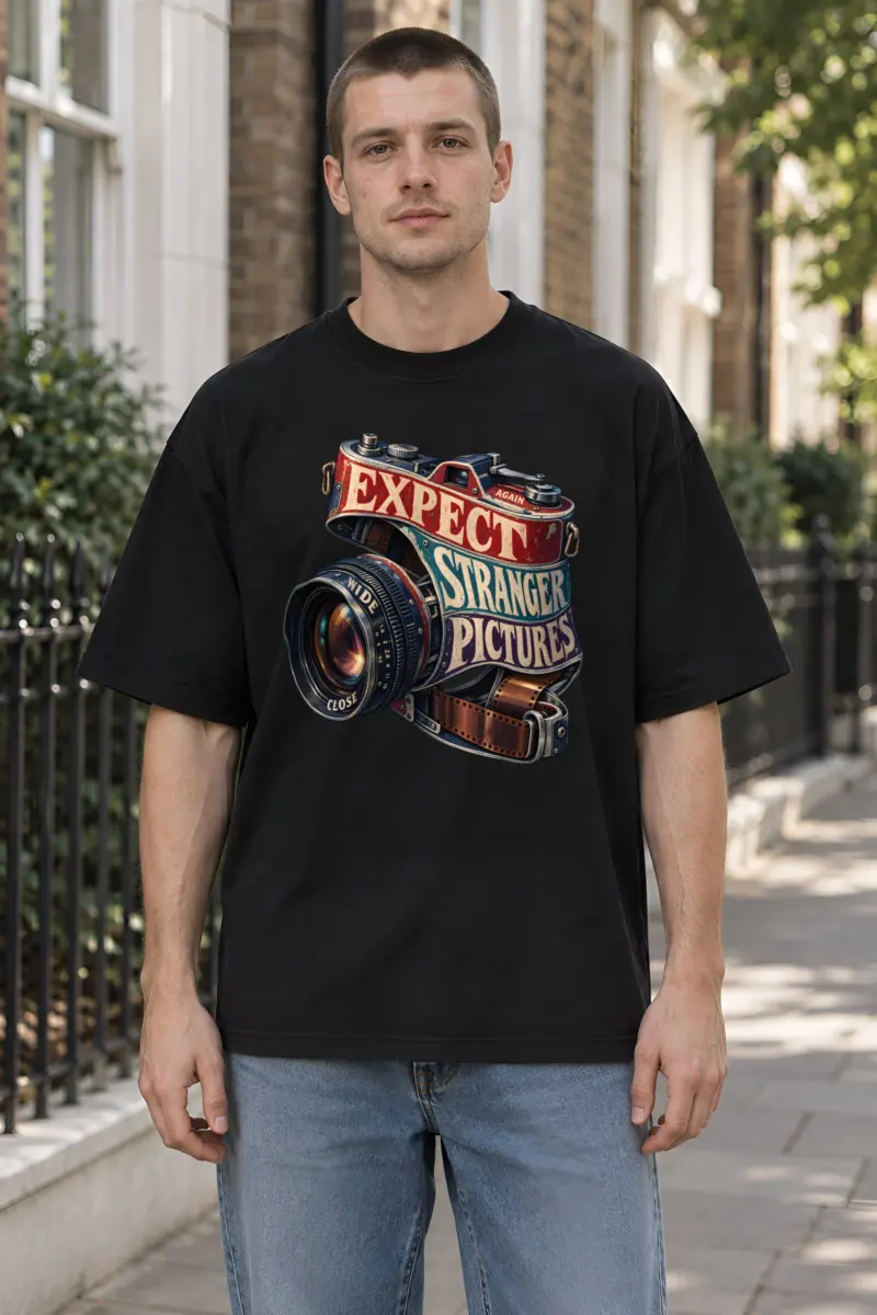 “Expect Stranger Pictures” Men’s Oversized Heavyweight Crewneck T-Shirt