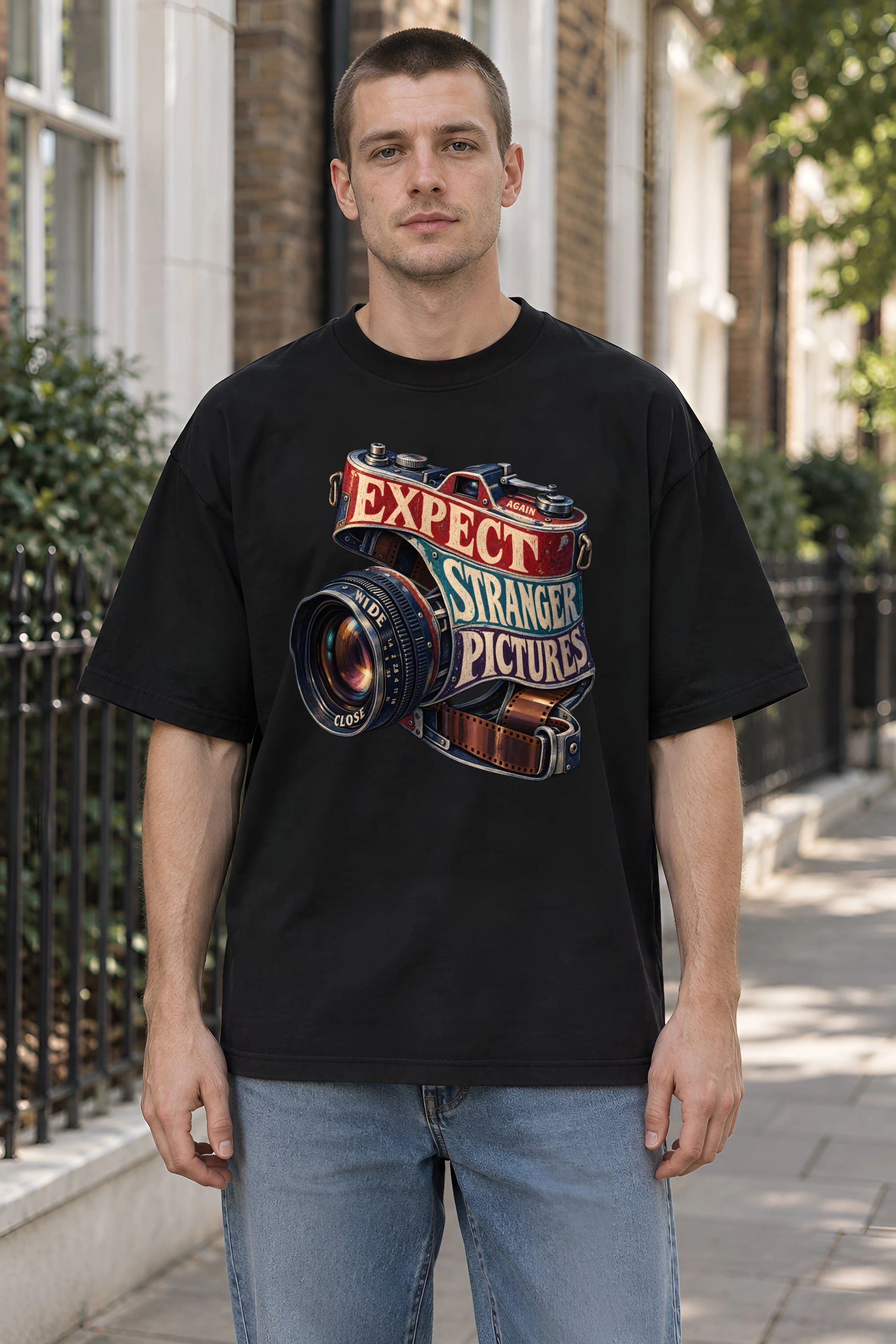 "Expect Stranger Pictures" Men's Oversized Heavyweight Crewneck T-Shirt