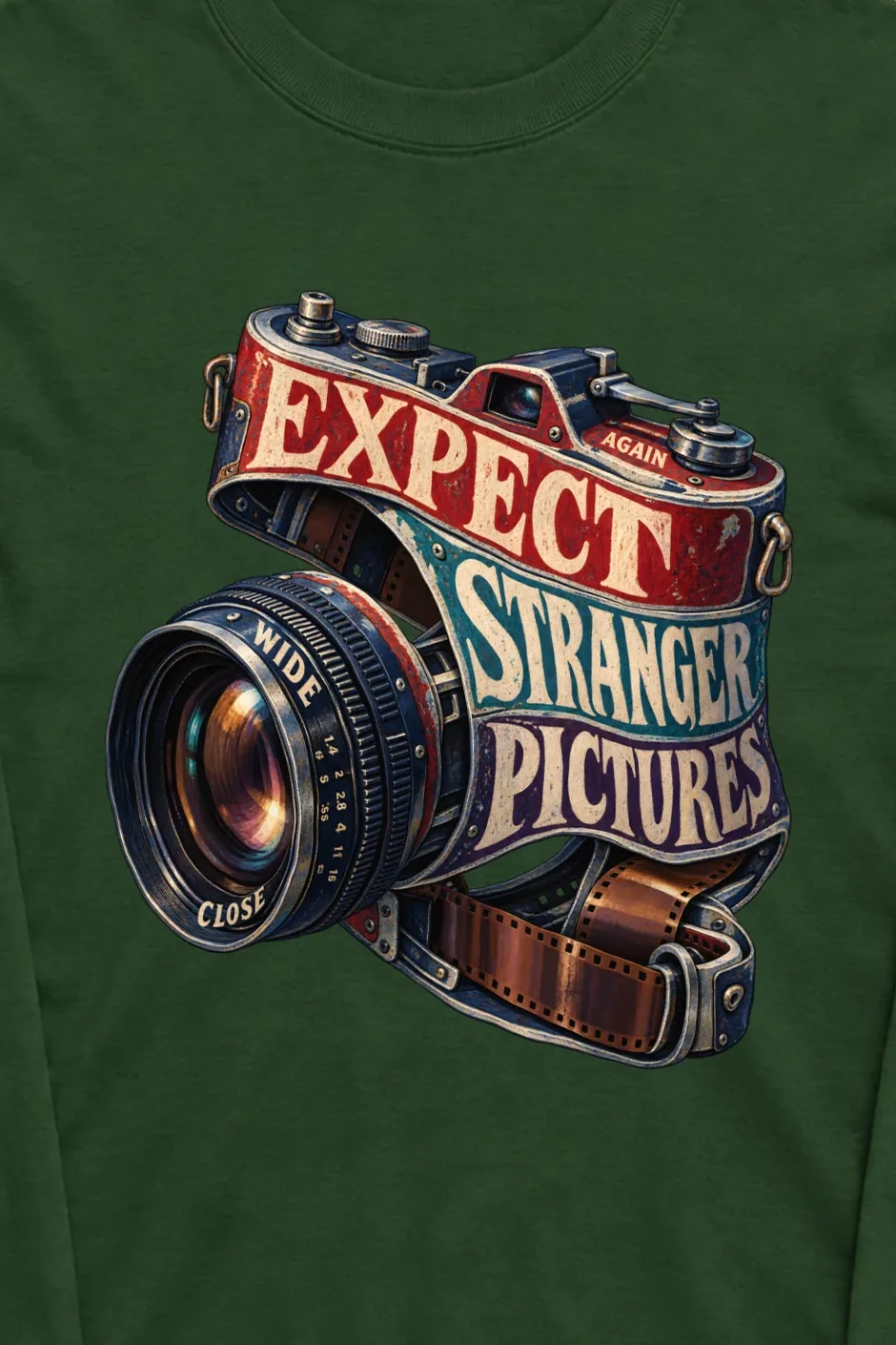 "Expect Stranger Pictures" Unisex Longsleeve T-shirt - the graphic up close