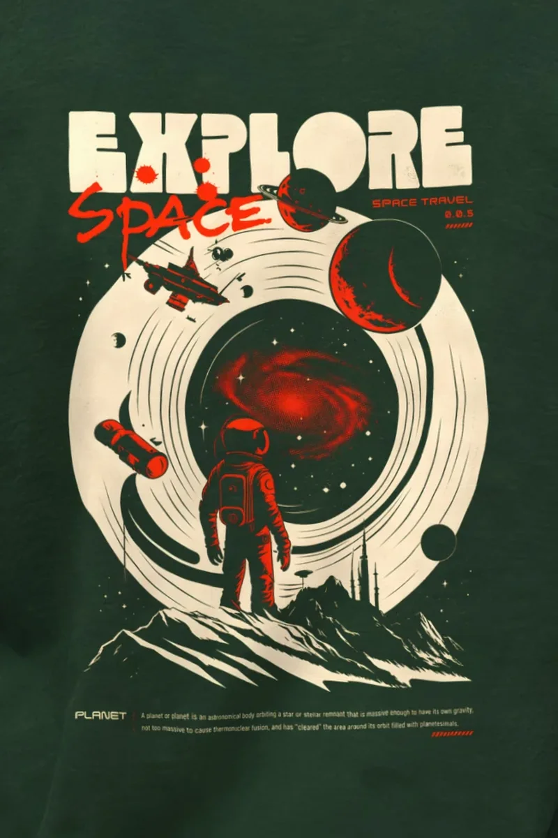 "Explore Space" Unisex Longsleeve T-shirt - the graphic up close