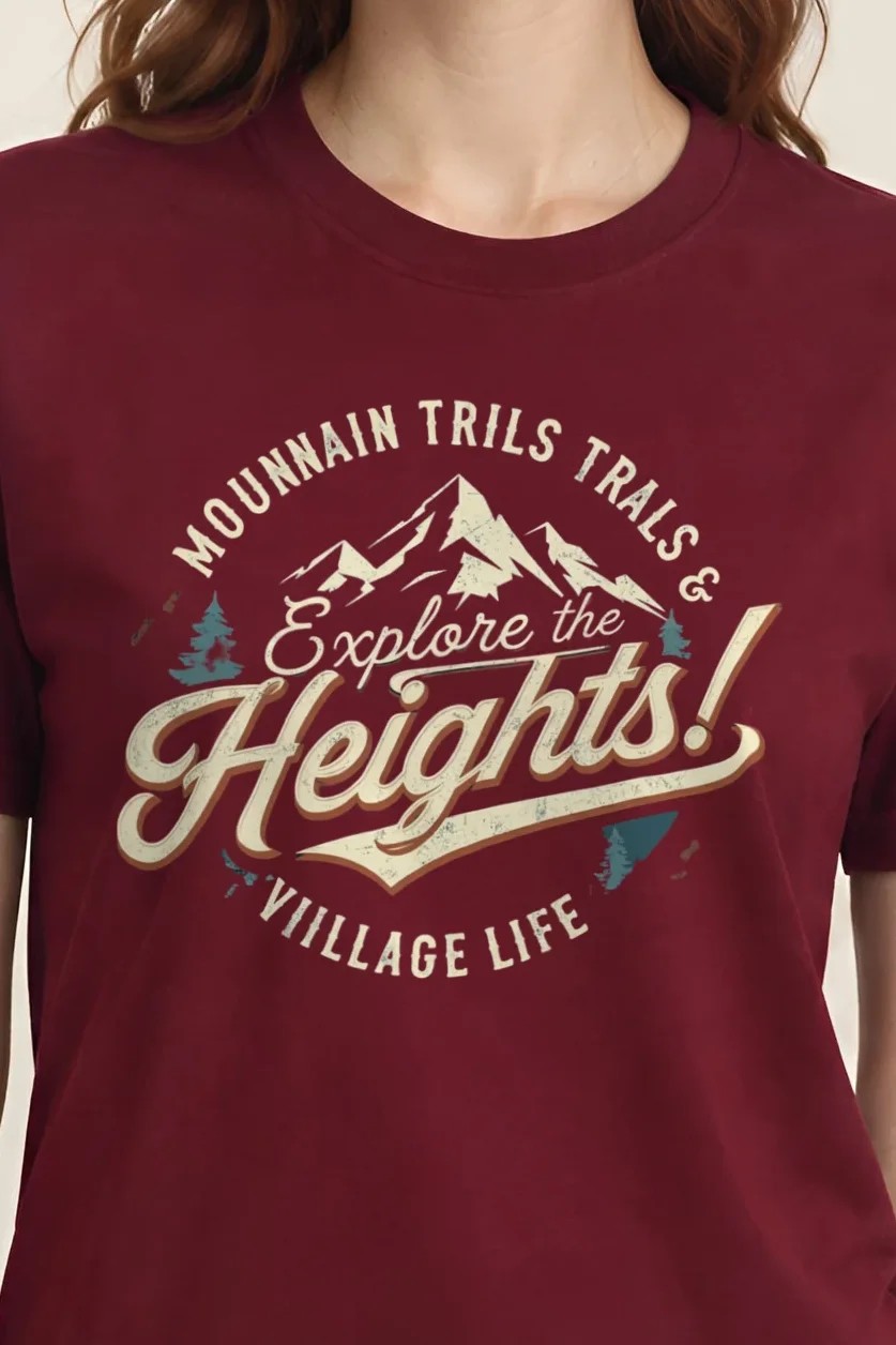 "Explore The Heights" Heavyweight Unisex Crewneck T-shirt - the graphic up close
