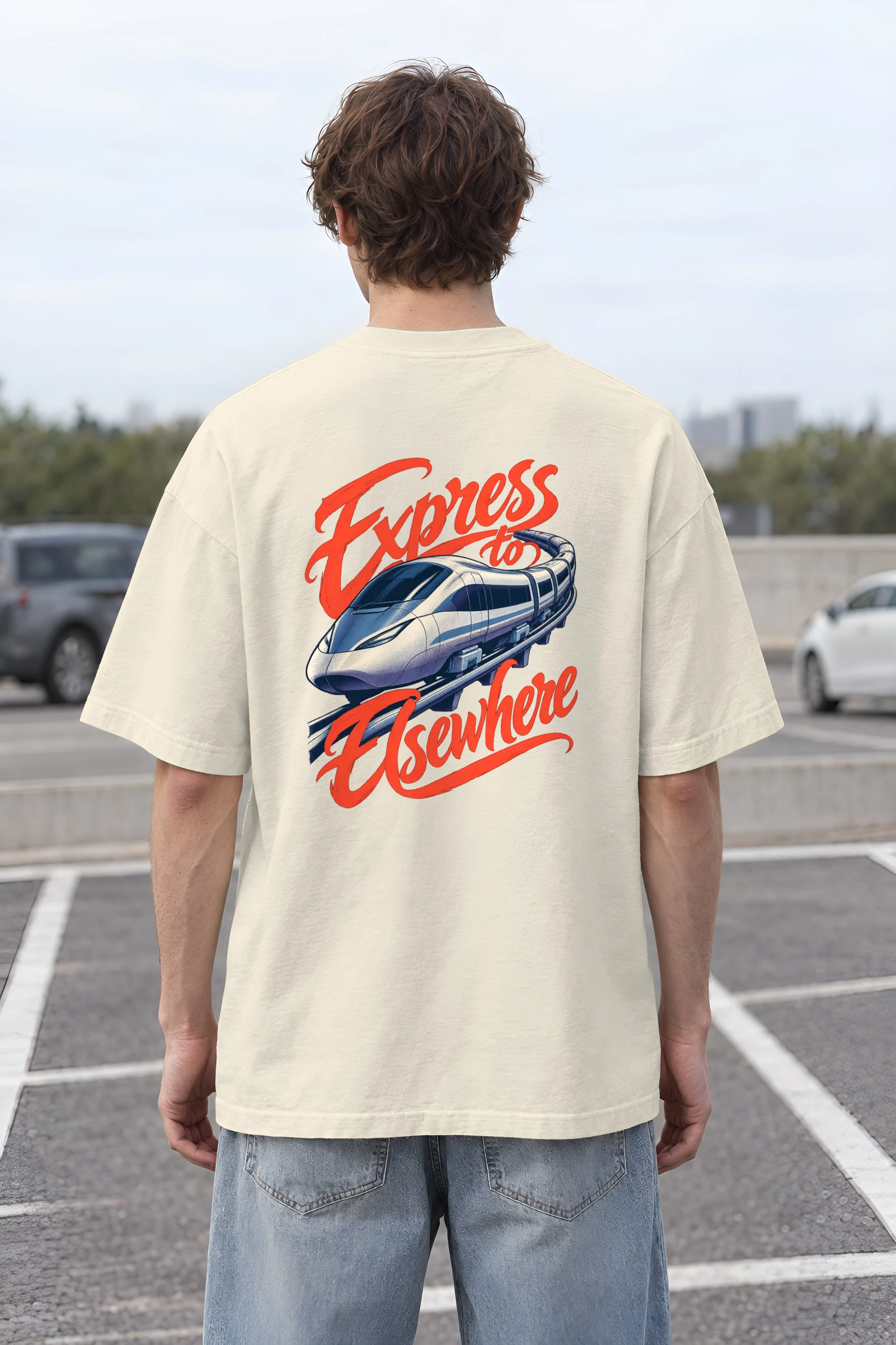 "Express to Elsewhere" Men's Oversized Heavyweight Crewneck T-Shirt