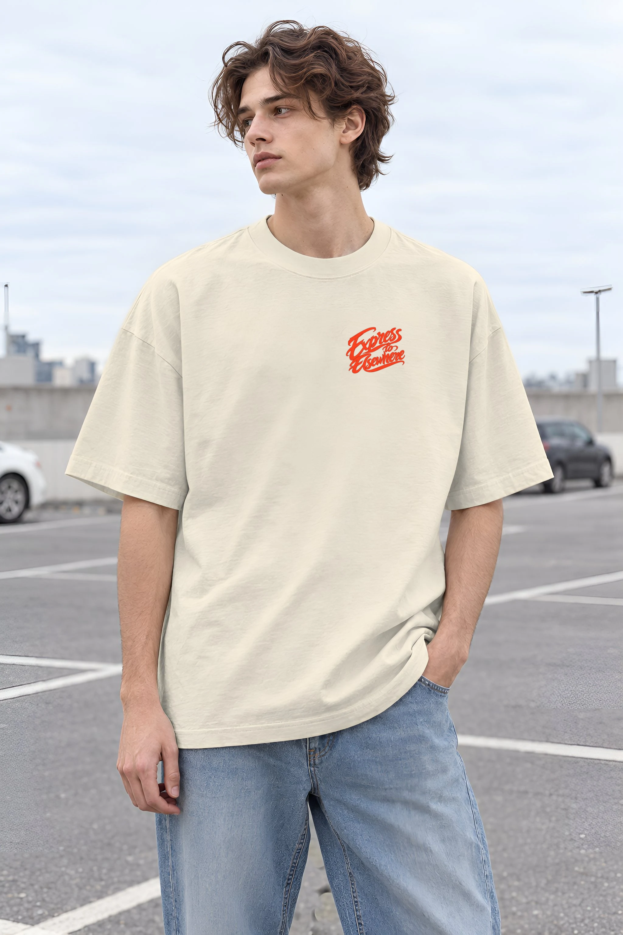 "Express to Elsewhere" Men's Oversized Heavyweight Crewneck T-Shirt