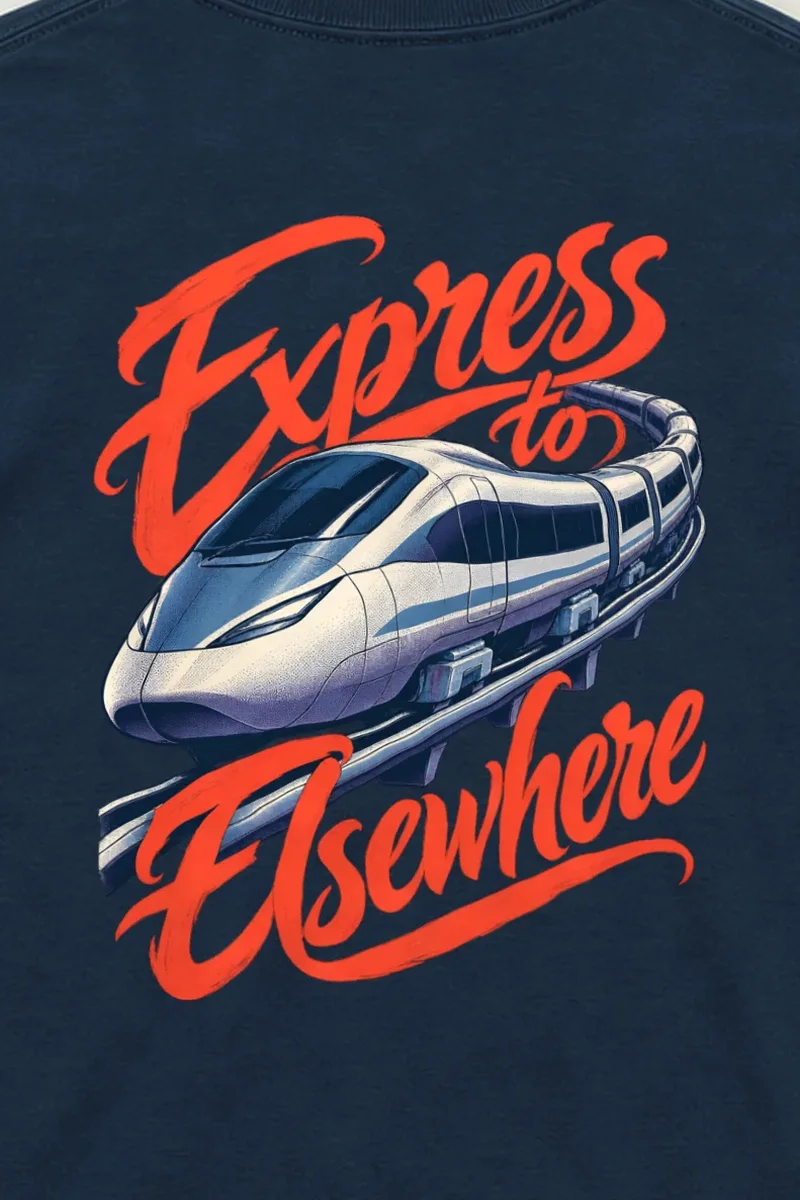 "Express to Elsewhere" Unisex Longsleeve T-shirt - the graphic up close