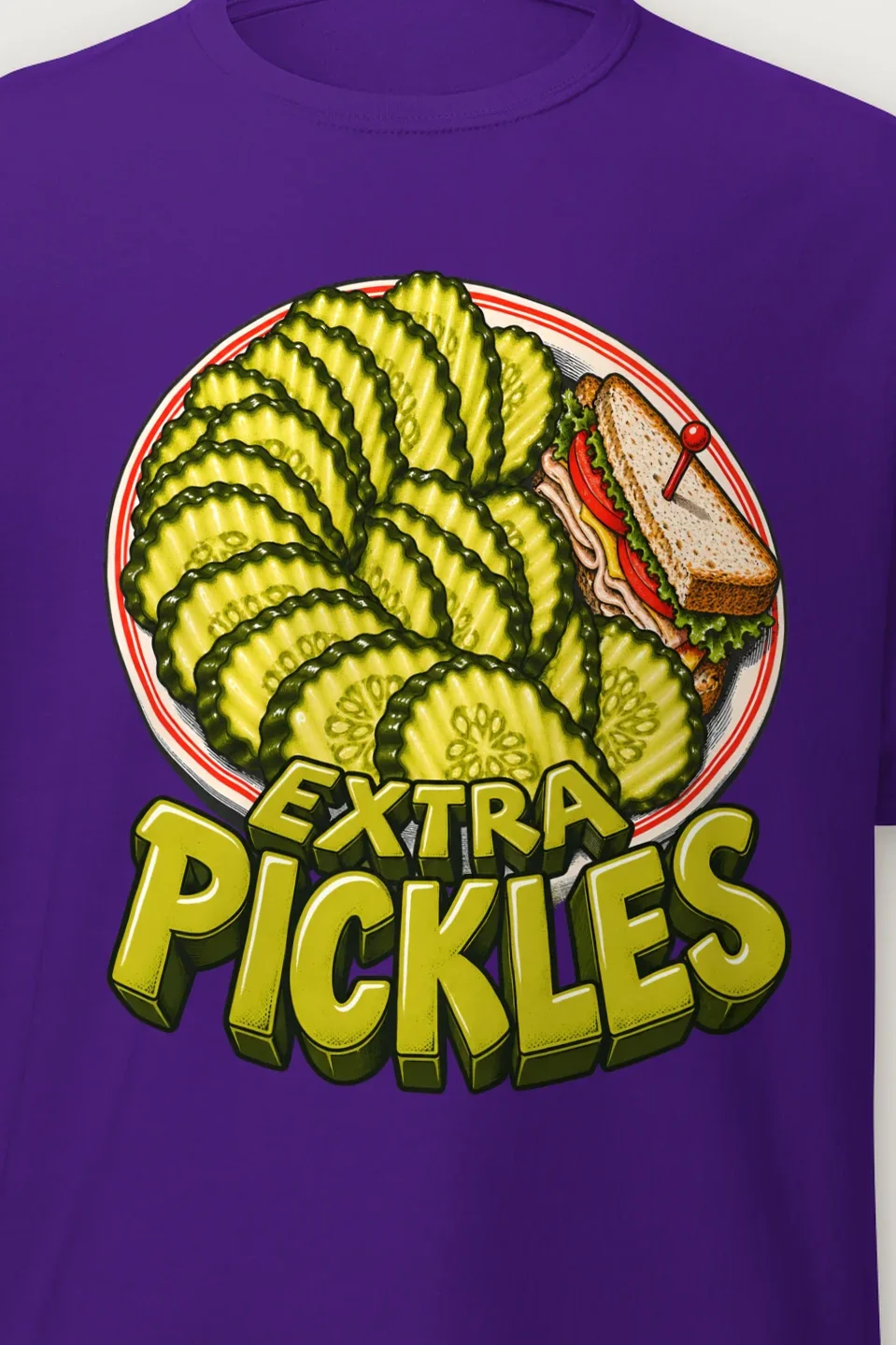 "Extra Pickles" Heavyweight Unisex Crewneck T-shirt - the graphic up close