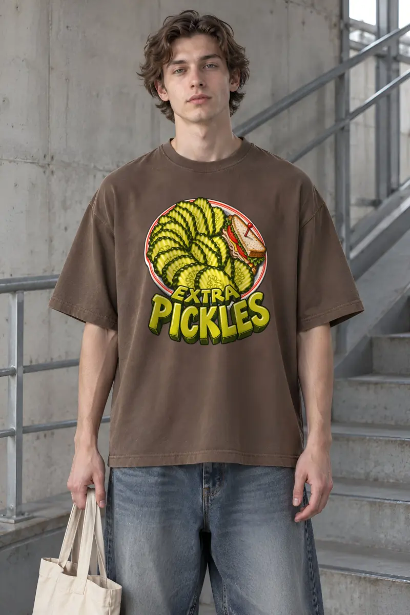 “Extra Pickles” Men’s Oversized Heavyweight Crewneck T-Shirt