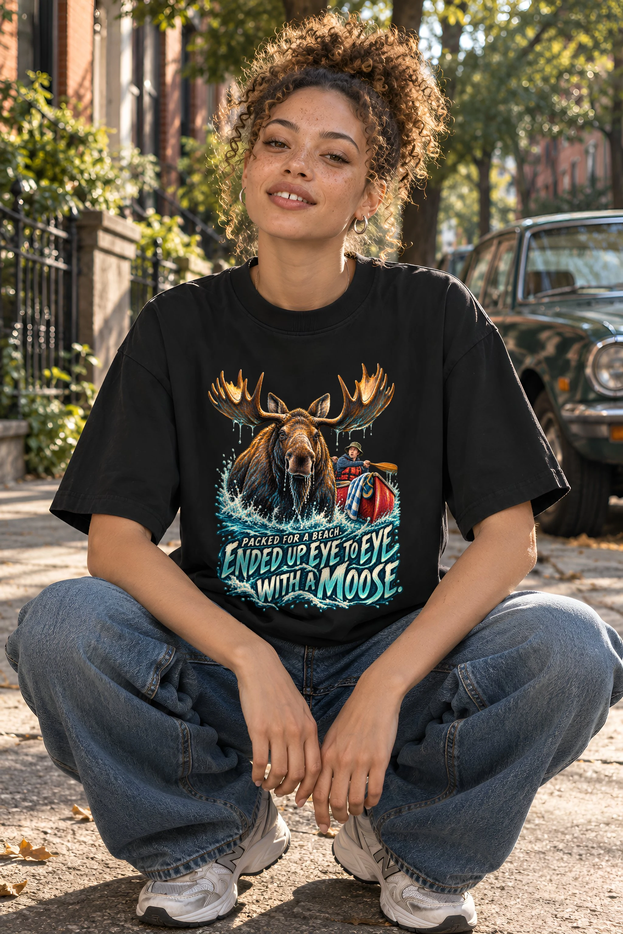 "Eye to Eye With a Moose" Unisex Oversized Heavyweight Crewneck T-Shirt