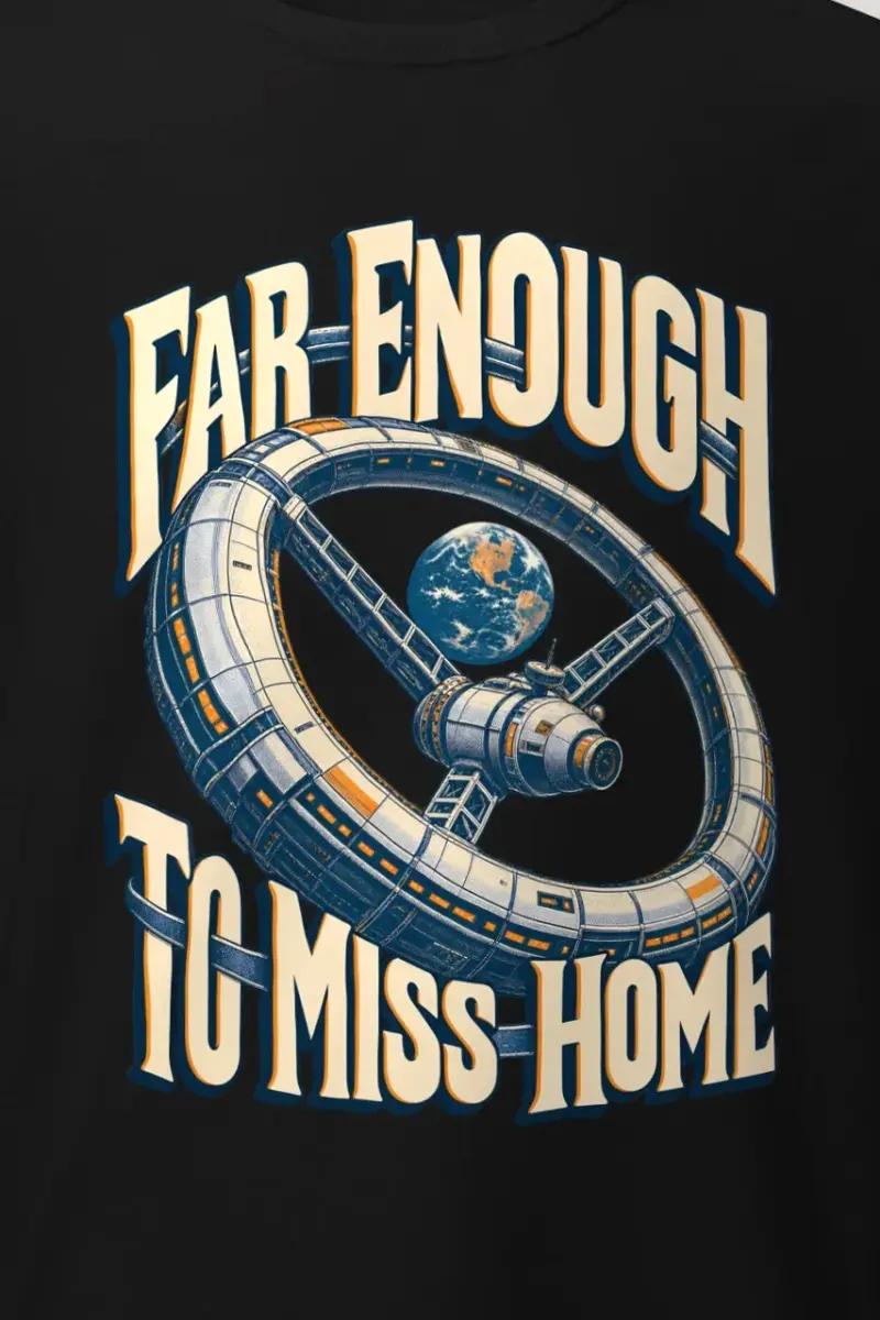 "Far Enough To Miss Home" Heavyweight Unisex Crewneck T-shirt - the graphic up close