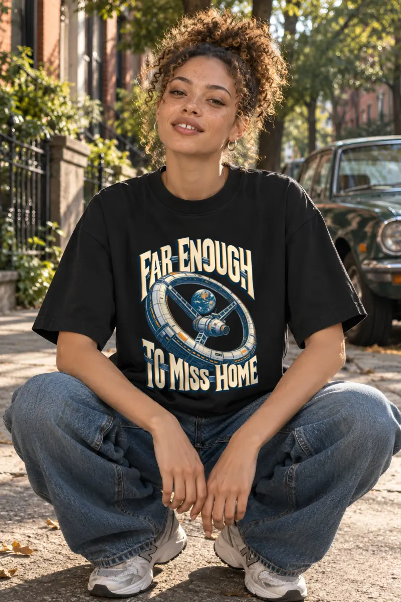 "Far Enough to Miss Home" Unisex Oversized Heavyweight Crewneck T-Shirt