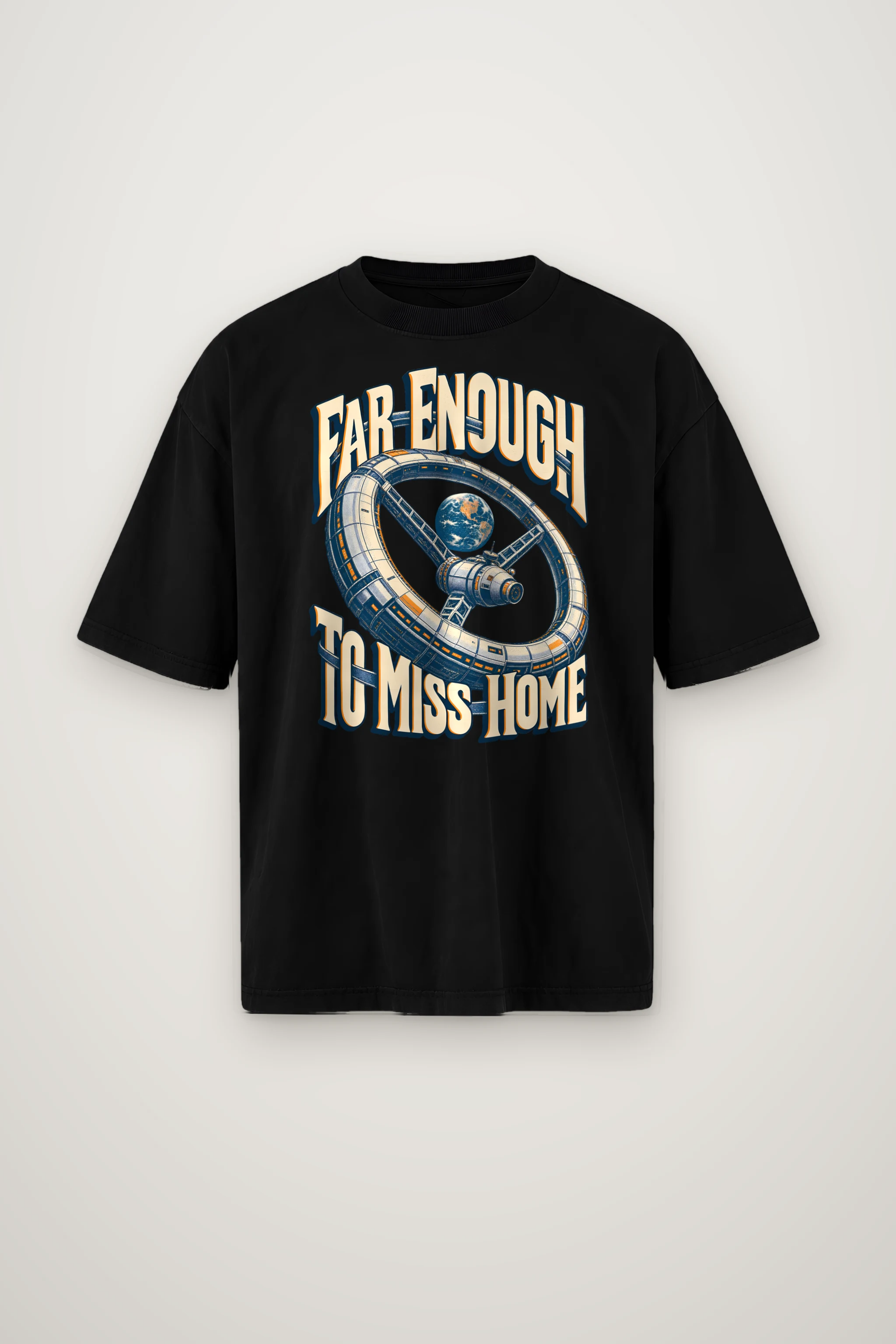 "Far Enough to Miss Home" Men's Oversized Heavyweight Crewneck T-Shirt