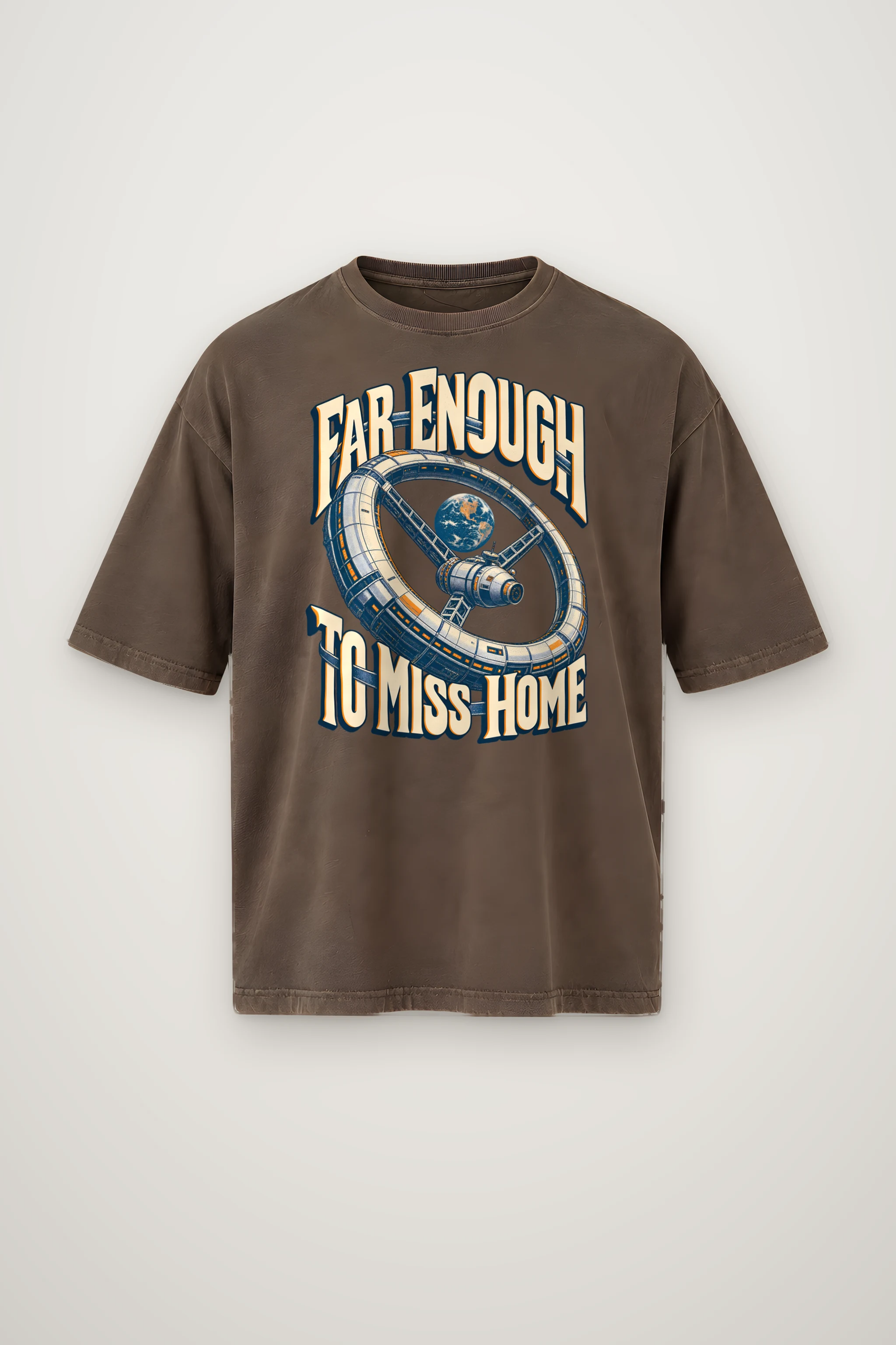 "Far Enough to Miss Home" Men's Oversized Heavyweight Crewneck T-Shirt