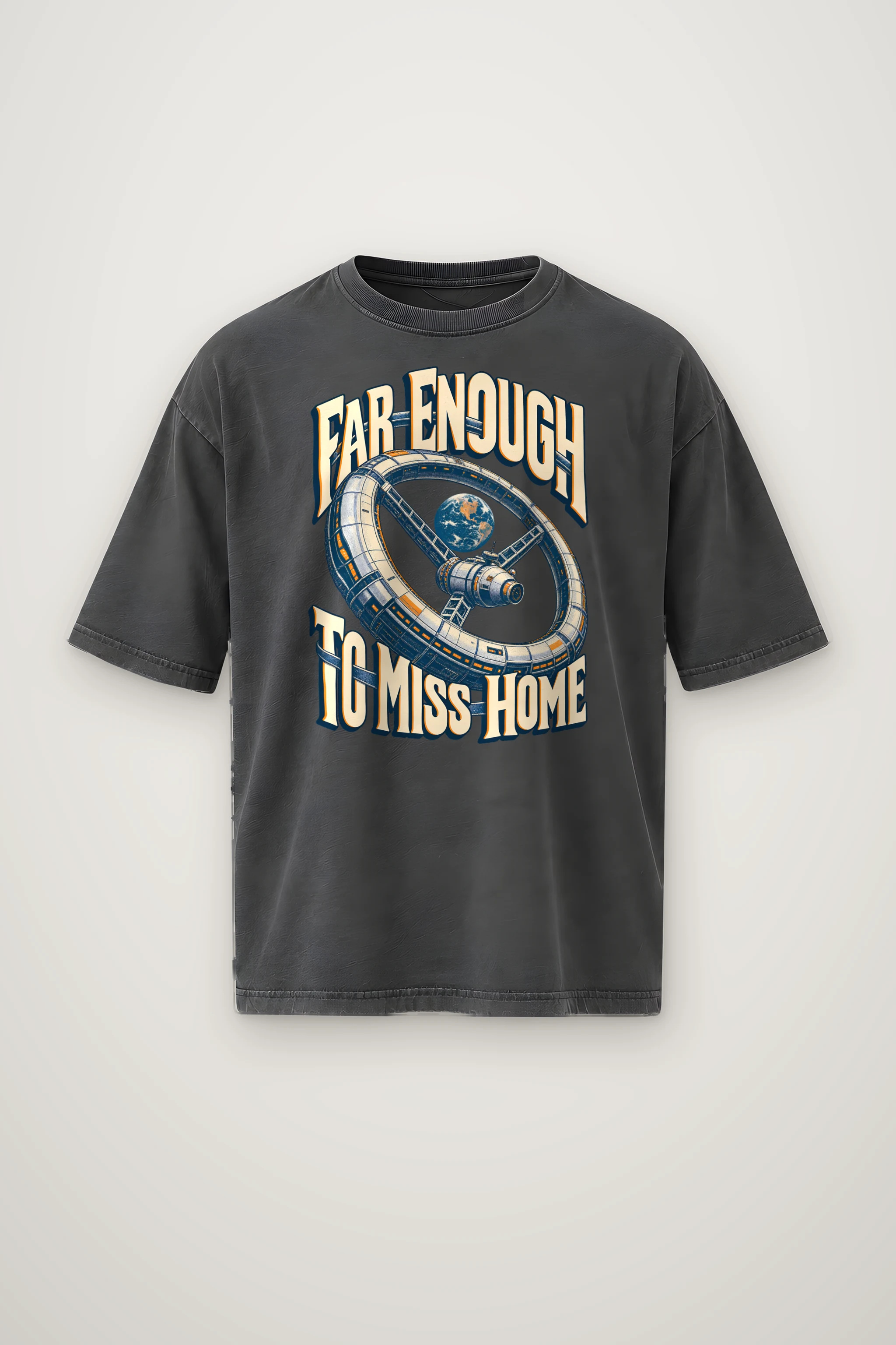 "Far Enough to Miss Home" Men's Oversized Heavyweight Crewneck T-Shirt