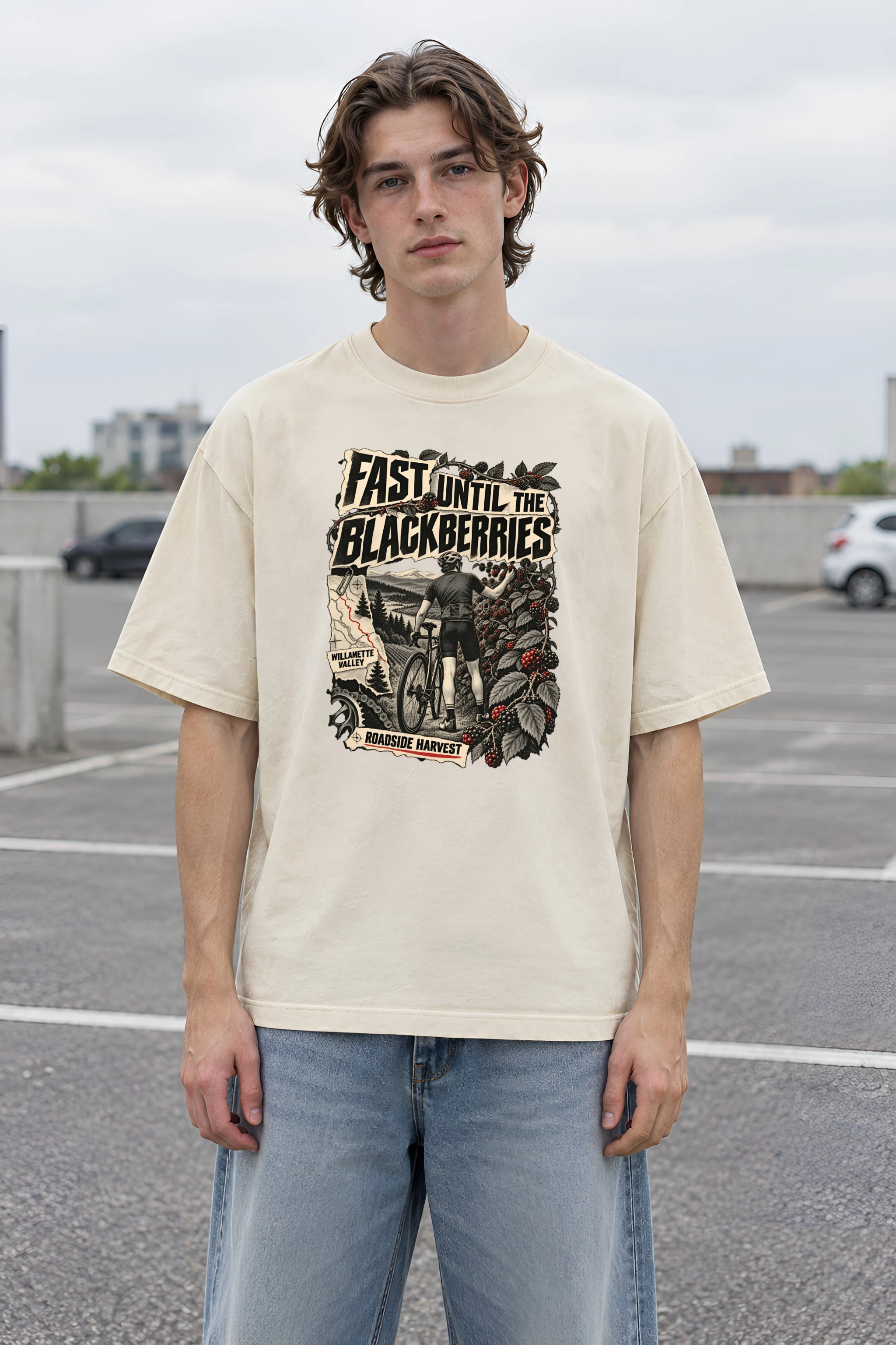"Fast Until The Blackberries" Men's Oversized Heavyweight Crewneck T-Shirt