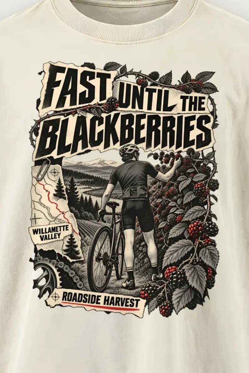 "Fast Until The Blackberries" Men’s Oversized Heavyweight Crewneck T-Shirt - the graphic up close