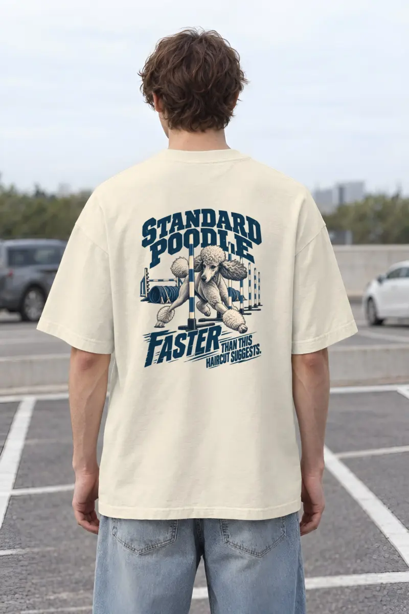 “Faster Than This Haircut Suggests” Men’s Oversized Heavyweight Crewneck T-Shirt