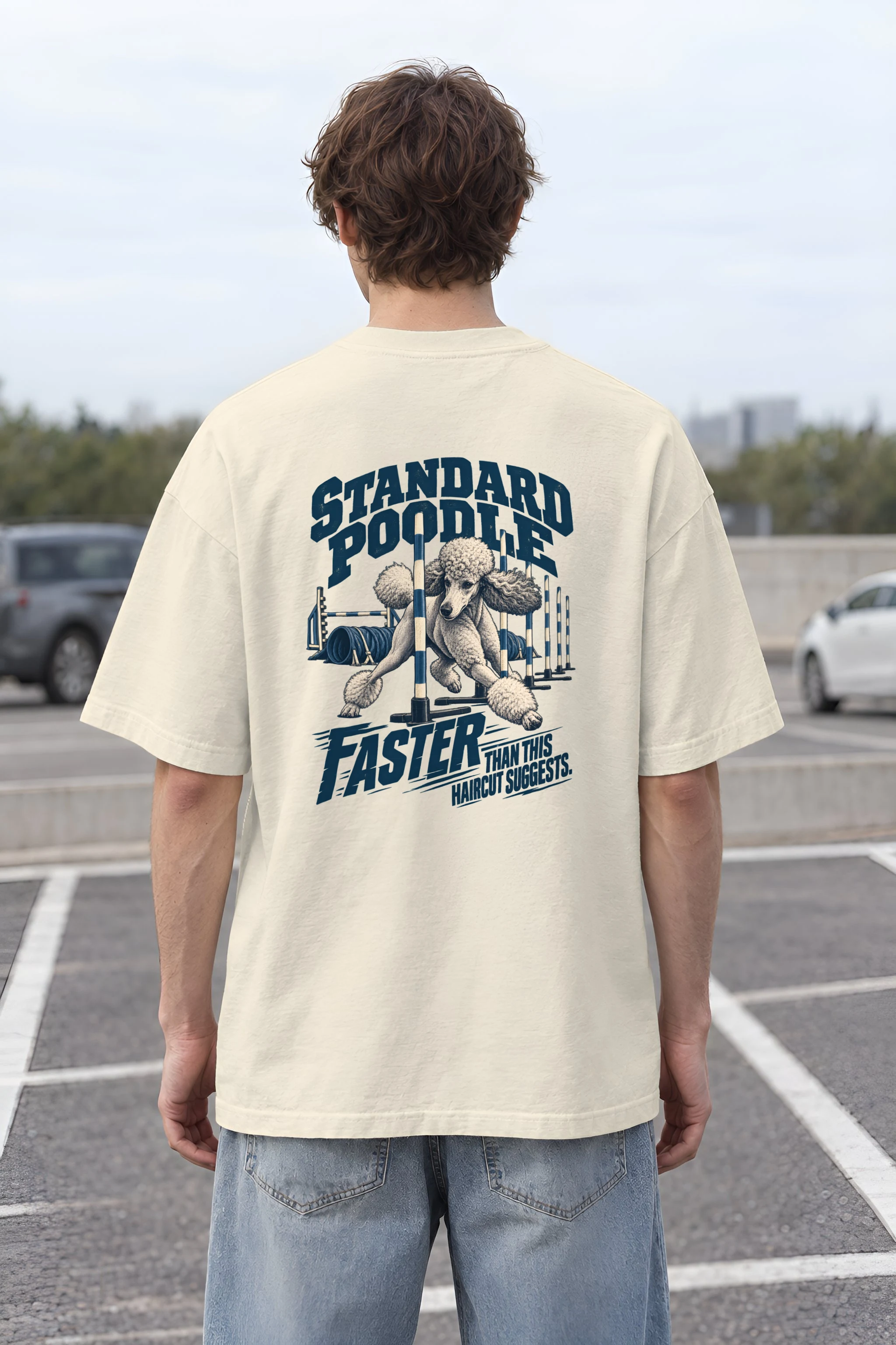"Faster Than This Haircut Suggests" Men's Oversized Heavyweight Crewneck T-Shirt