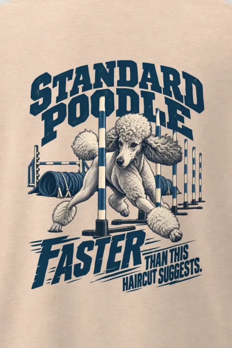 "Faster Than This Haircut Suggests" Men’s Oversized Heavyweight Crewneck T-Shirt - the graphic up close
