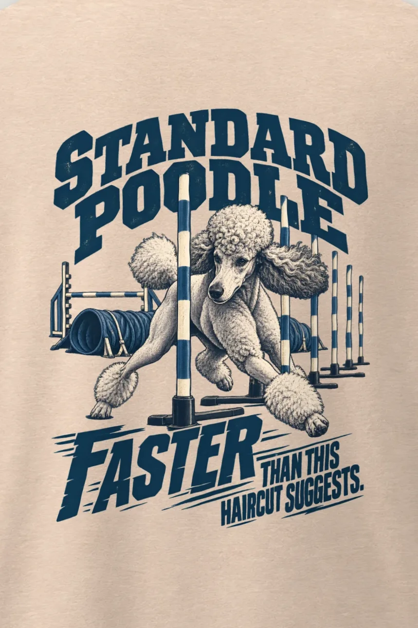 "Faster Than This Haircut Suggests" Men’s Oversized Heavyweight Crewneck T-Shirt - the graphic up close