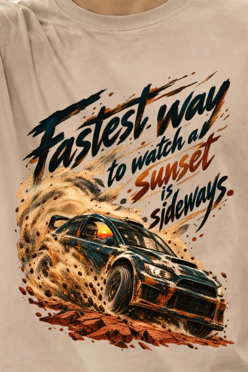 "Fastest Way to Watch a Sunset" Heavyweight Unisex Crewneck T-shirt - the graphic up close