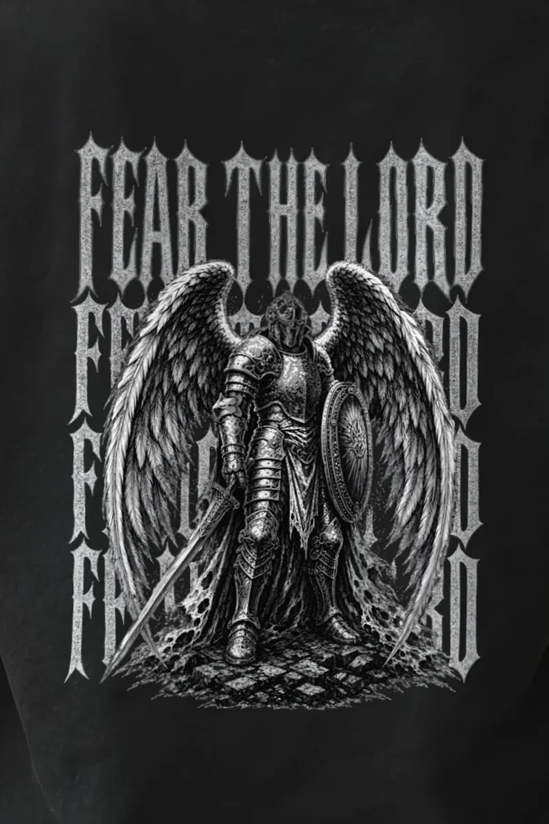 "Fear The Wings" Heavyweight Unisex Crewneck T-shirt - the graphic up close