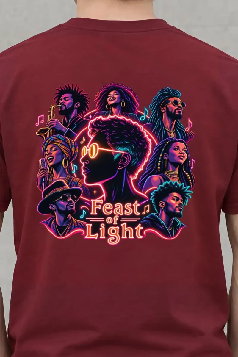 "Feast Of Light" Heavyweight Unisex Crewneck T-shirt - the graphic up close