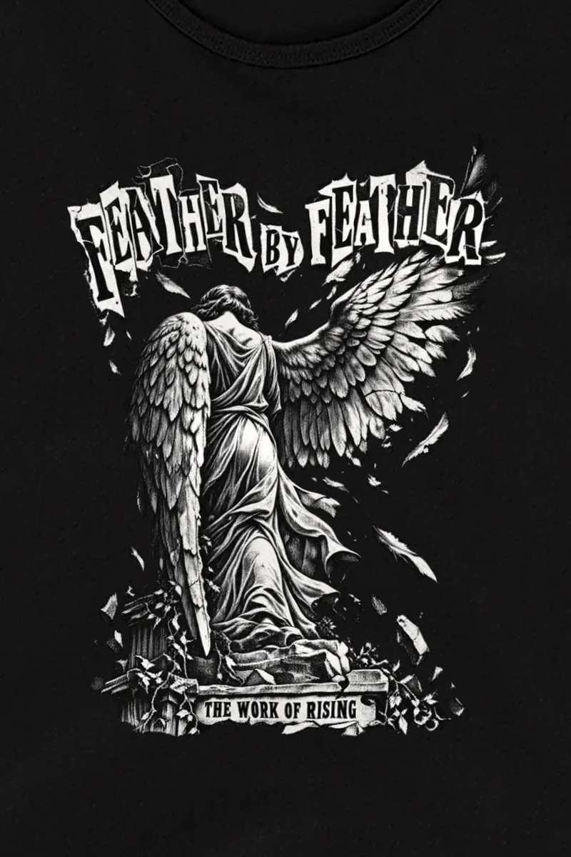 "Feather by Feather the Work of Rising" Unisex Jersey Tank - the graphic up close