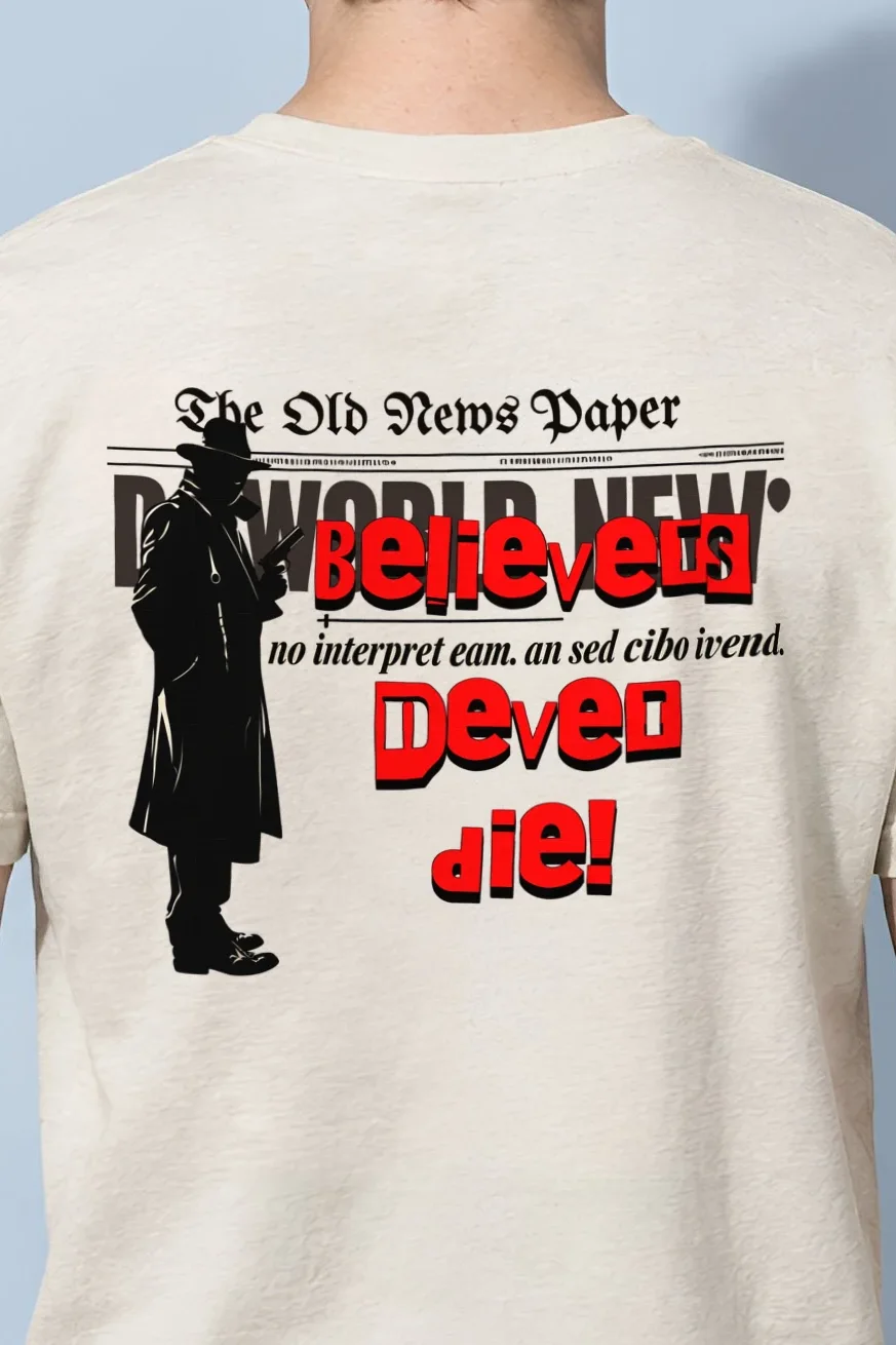 "Fedora Newspaper Reader" Heavyweight Unisex Crewneck T-shirt - the graphic up close