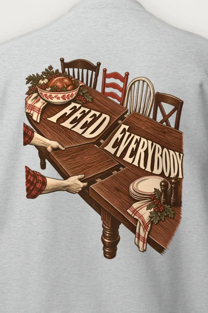 "Feed Everybody" Heavy Blend Unisex Crewneck Sweatshirt - the graphic up close