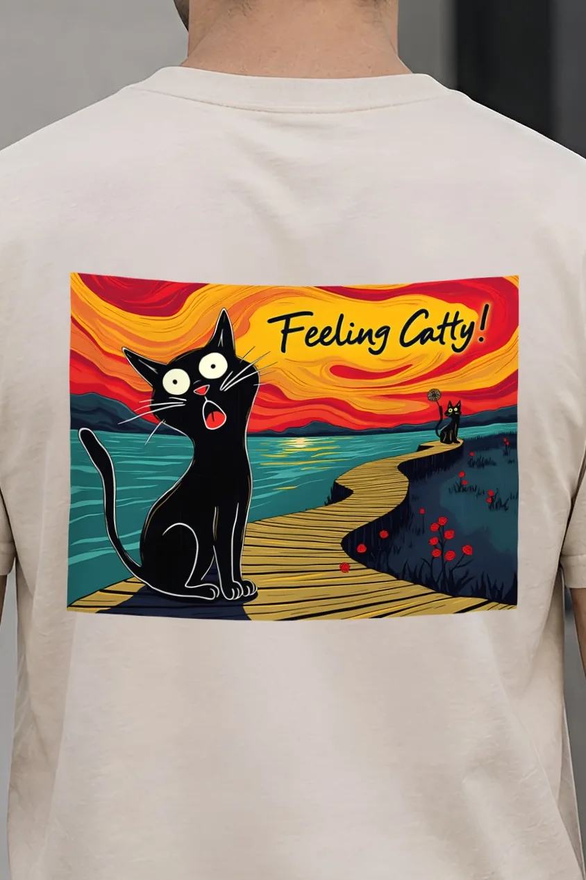 "Feeling Catty!" Heavyweight Unisex Crewneck T-shirt - the graphic up close