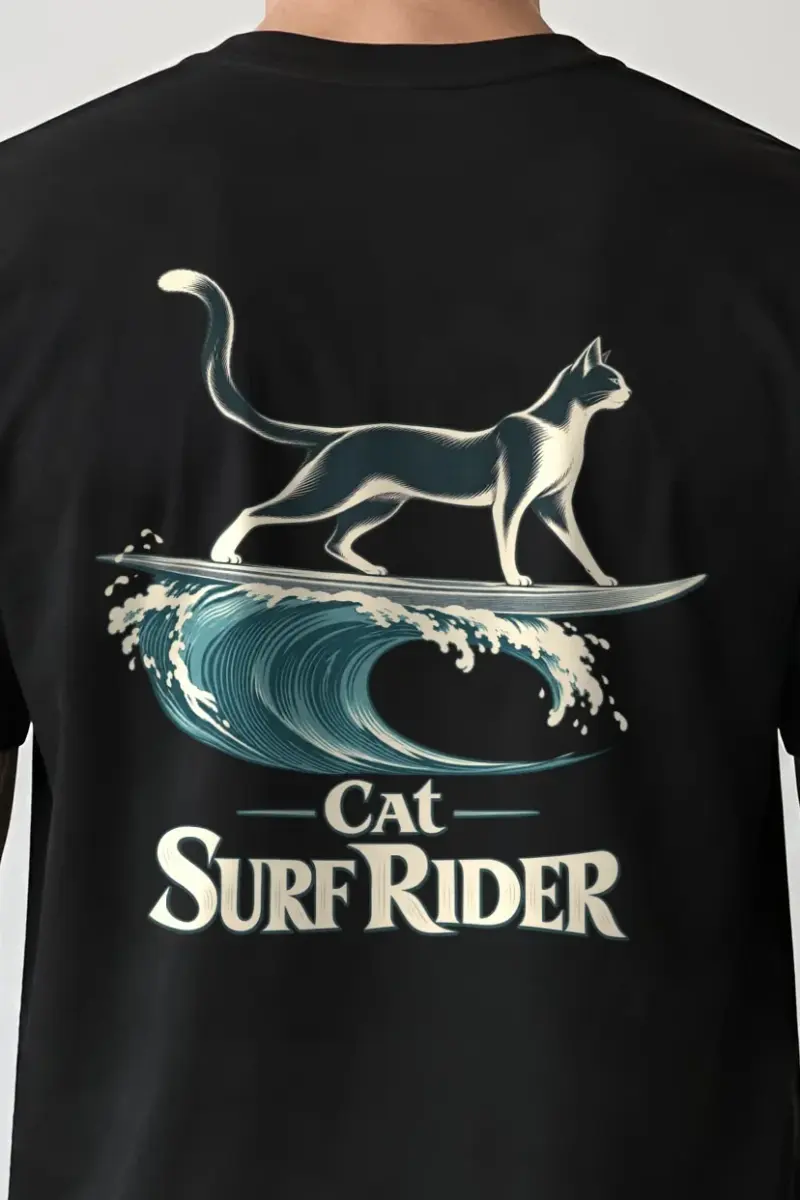 "Feline On Surfboard" Heavyweight Unisex Crewneck T-shirt