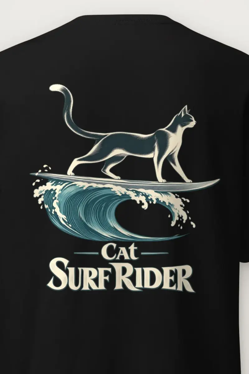 "Feline On Surfboard" Heavyweight Unisex Crewneck T-shirt