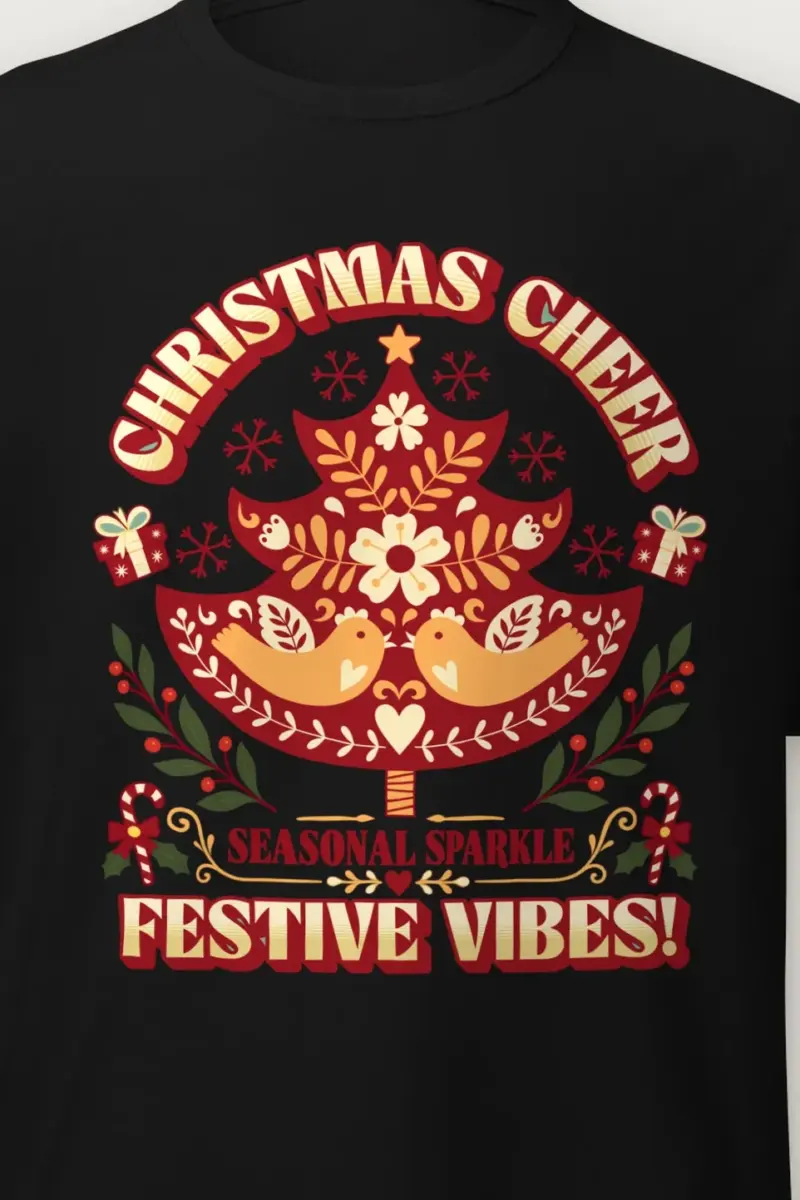 "Festive Folk Tree" Heavyweight Unisex Crewneck T-shirt